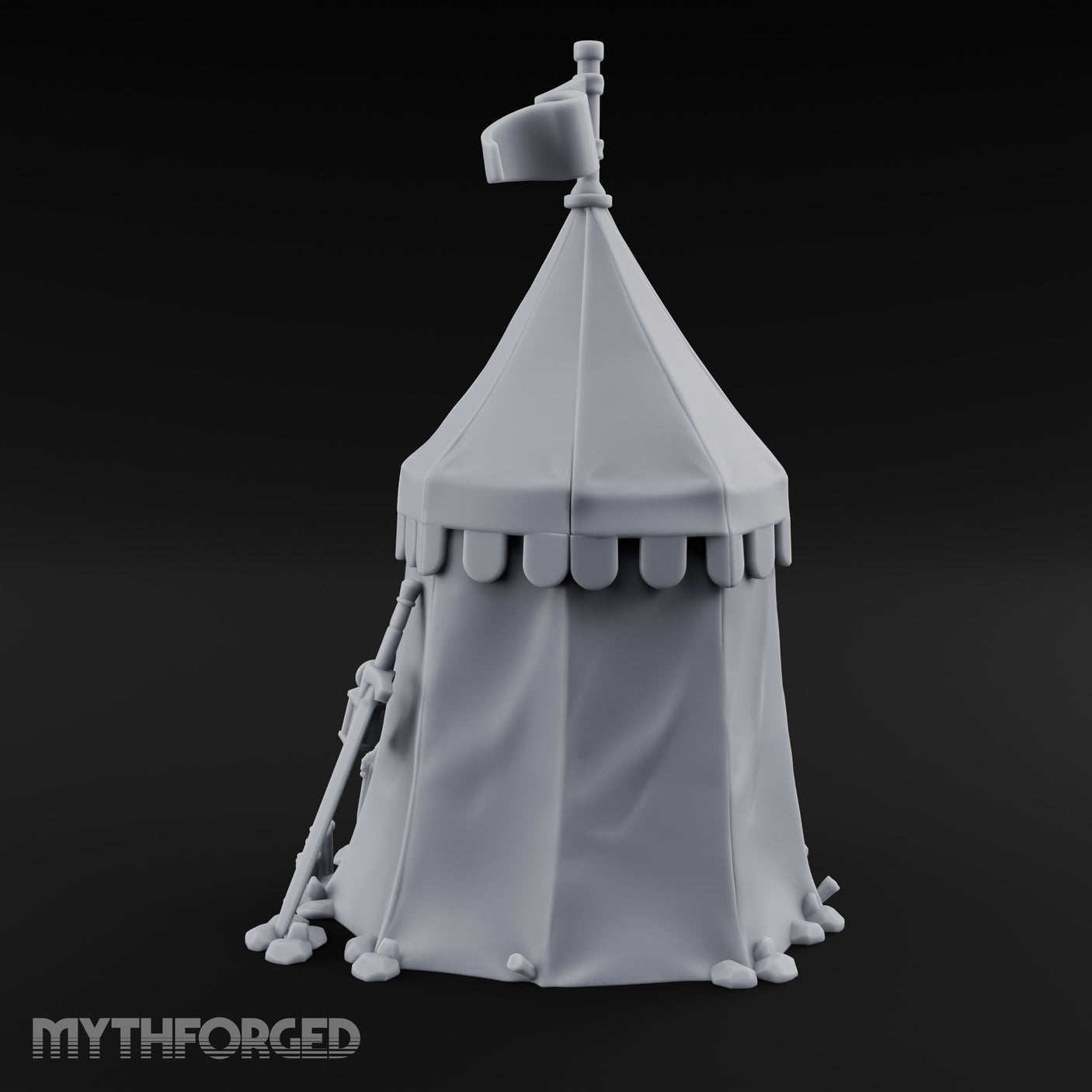 Flag-Topped Heraldry-Trimmed Knight Commander's Campaign Tent Miniature for Dungeons and Dragons, Pathfinder or other TTRPGs