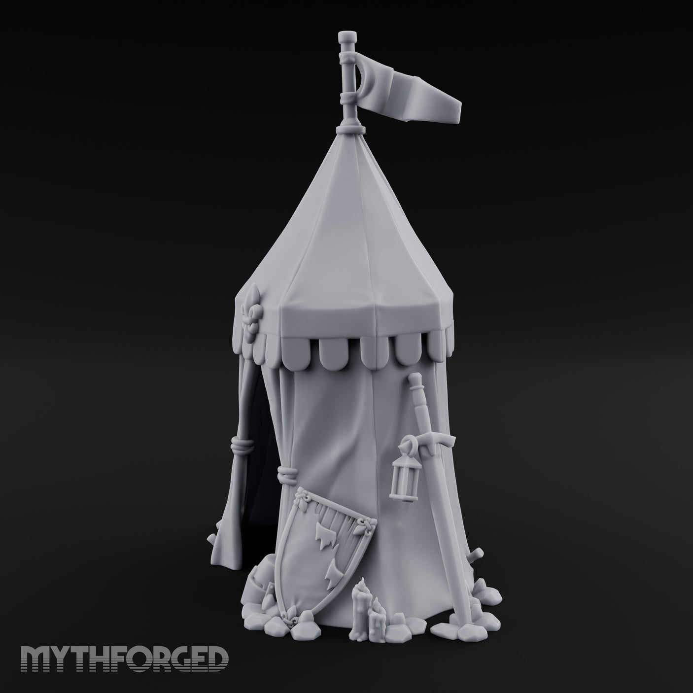 Flag-Topped Heraldry-Trimmed Knight Commander's Campaign Tent Miniature for Dungeons and Dragons, Pathfinder or other TTRPGs