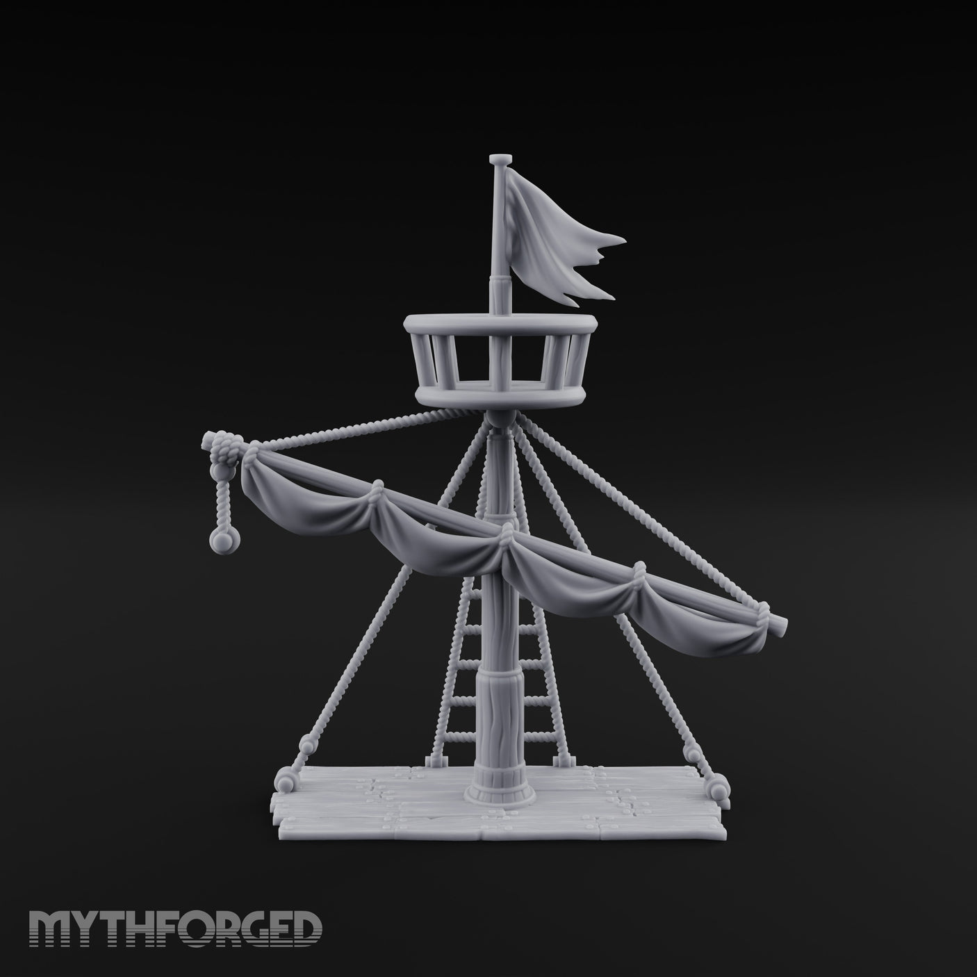 Flag-Topped Sail-Draped Ship Mast Scene Miniature for Dungeons and Dragons, Pathfinder or other TTRPGs