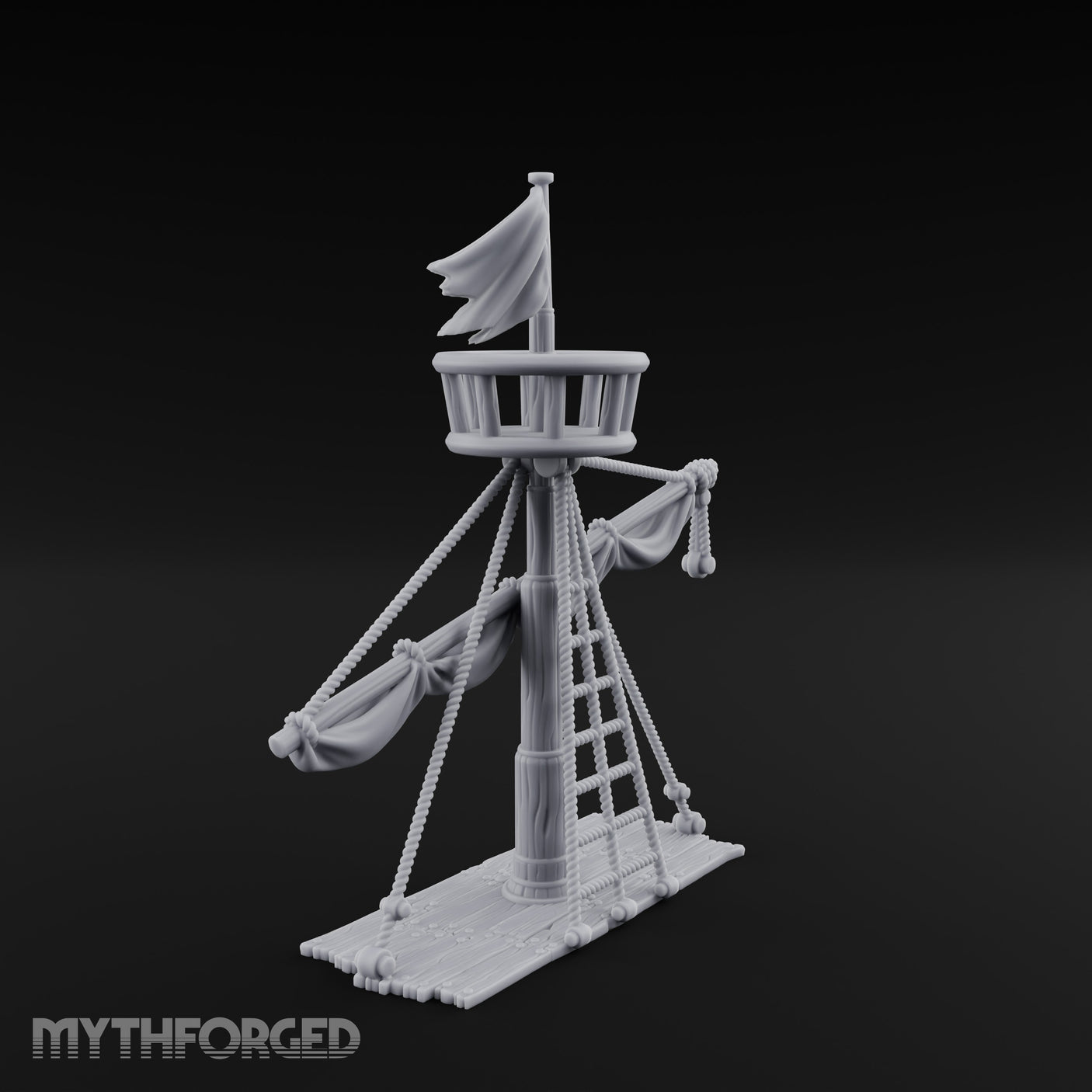 Flag-Topped Sail-Draped Ship Mast Scene Miniature for Dungeons and Dragons, Pathfinder or other TTRPGs