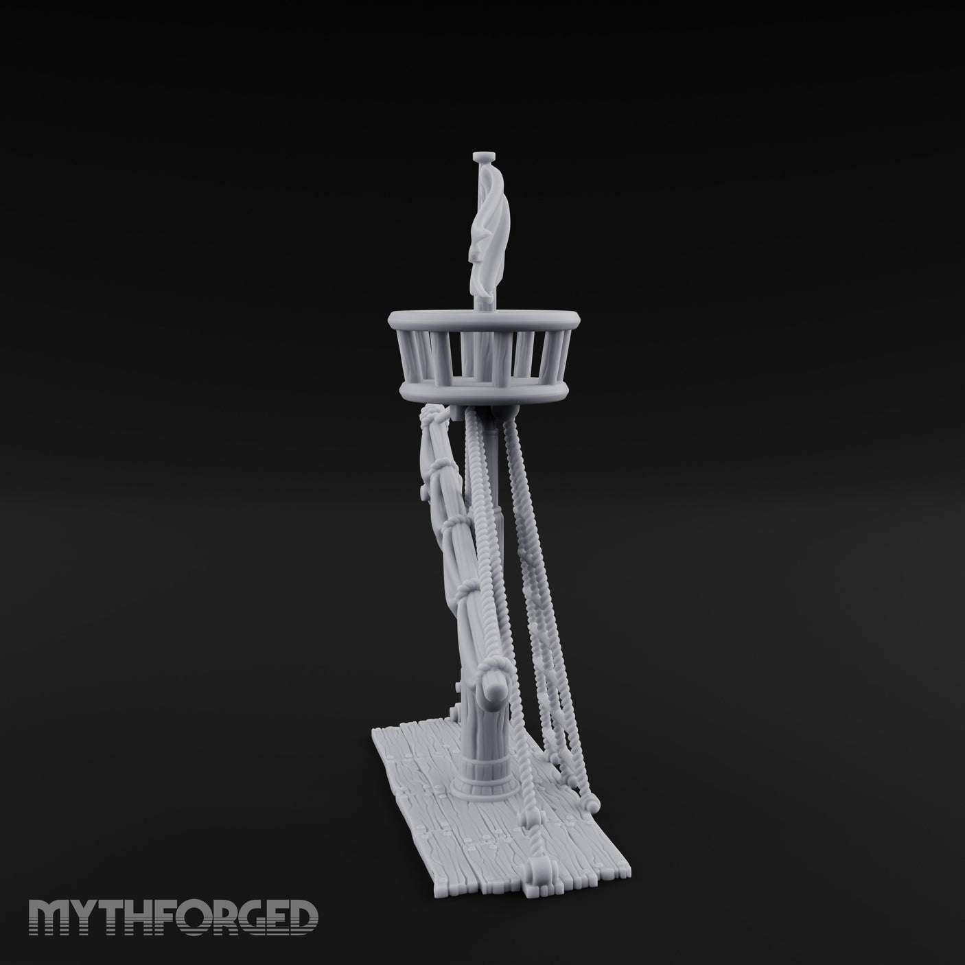Flag-Topped Sail-Draped Ship Mast Scene Miniature for Dungeons and Dragons, Pathfinder or other TTRPGs