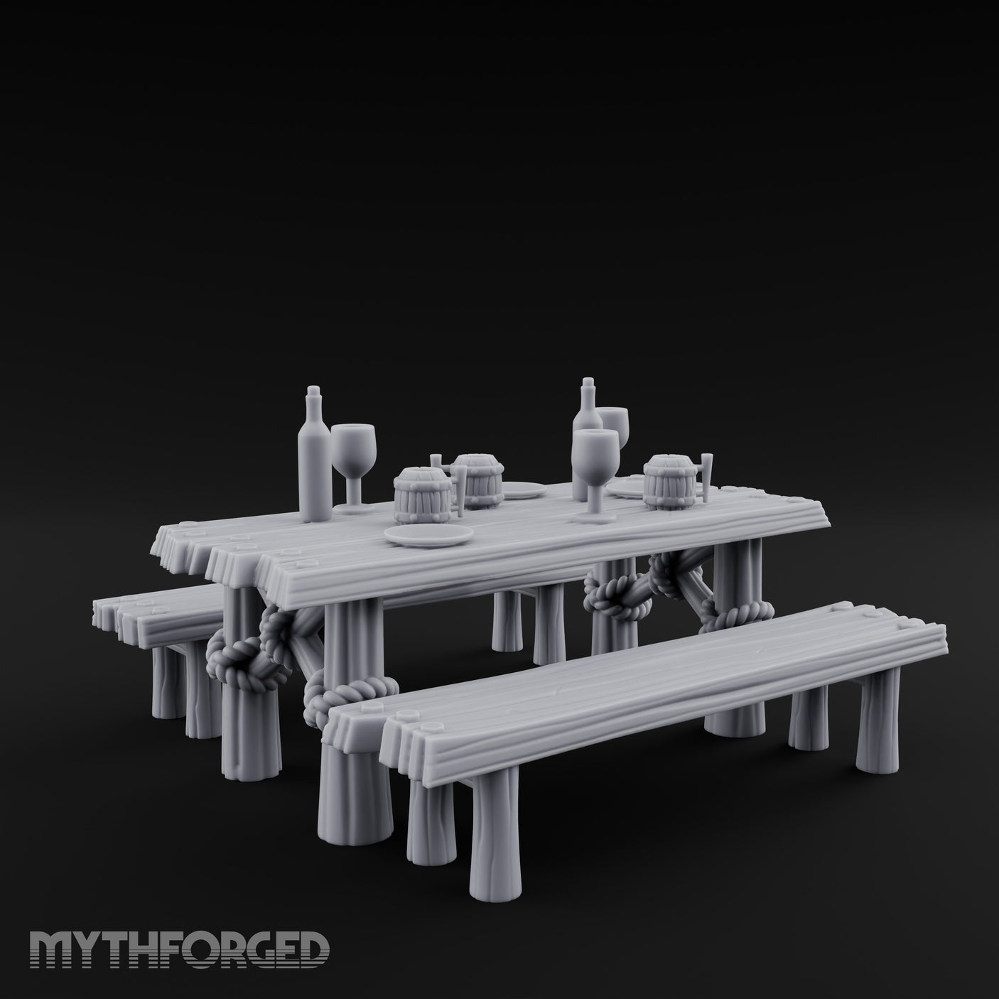 Flagon-Filled Plank-Grained Tavern Dining Table Scene Miniature for Dungeons and Dragons, Pathfinder or other TTRPGs