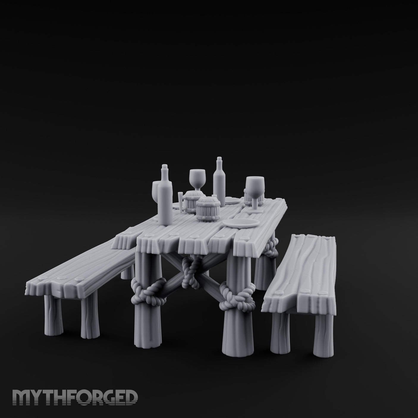 Flagon-Filled Plank-Grained Tavern Dining Table Scene Miniature for Dungeons and Dragons, Pathfinder or other TTRPGs
