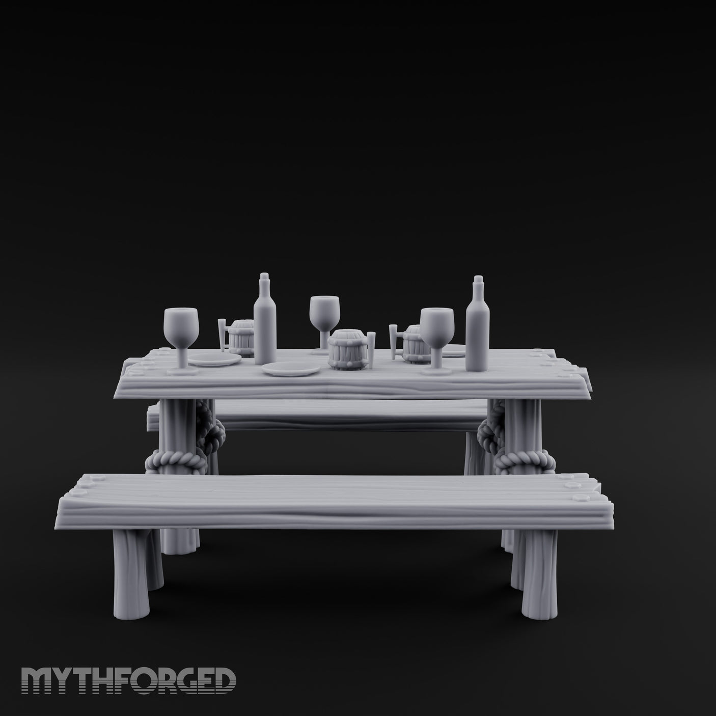 Flagon-Filled Plank-Grained Tavern Dining Table Scene Miniature for Dungeons and Dragons, Pathfinder or other TTRPGs