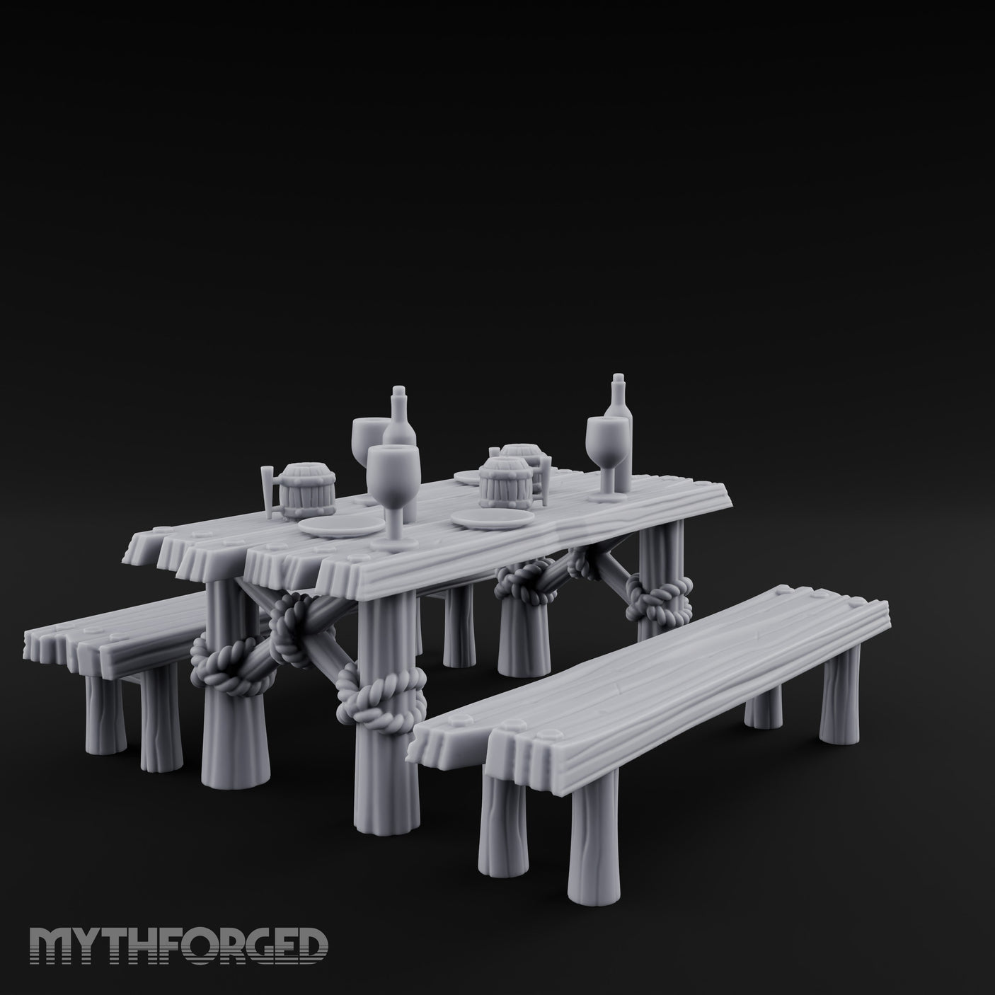 Flagon-Filled Plank-Grained Tavern Dining Table Scene Miniature for Dungeons and Dragons, Pathfinder or other TTRPGs