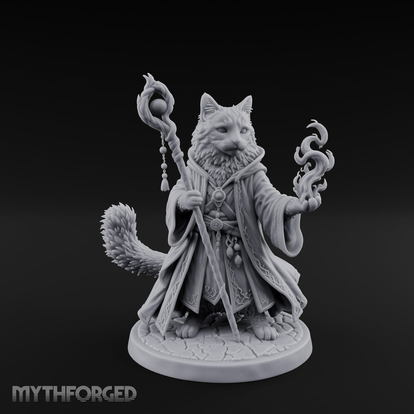 Flame Conjuring Tabaxi Sorcerer Miniature for Dungeons and Dragons, Pathfinder or other TTRPGs