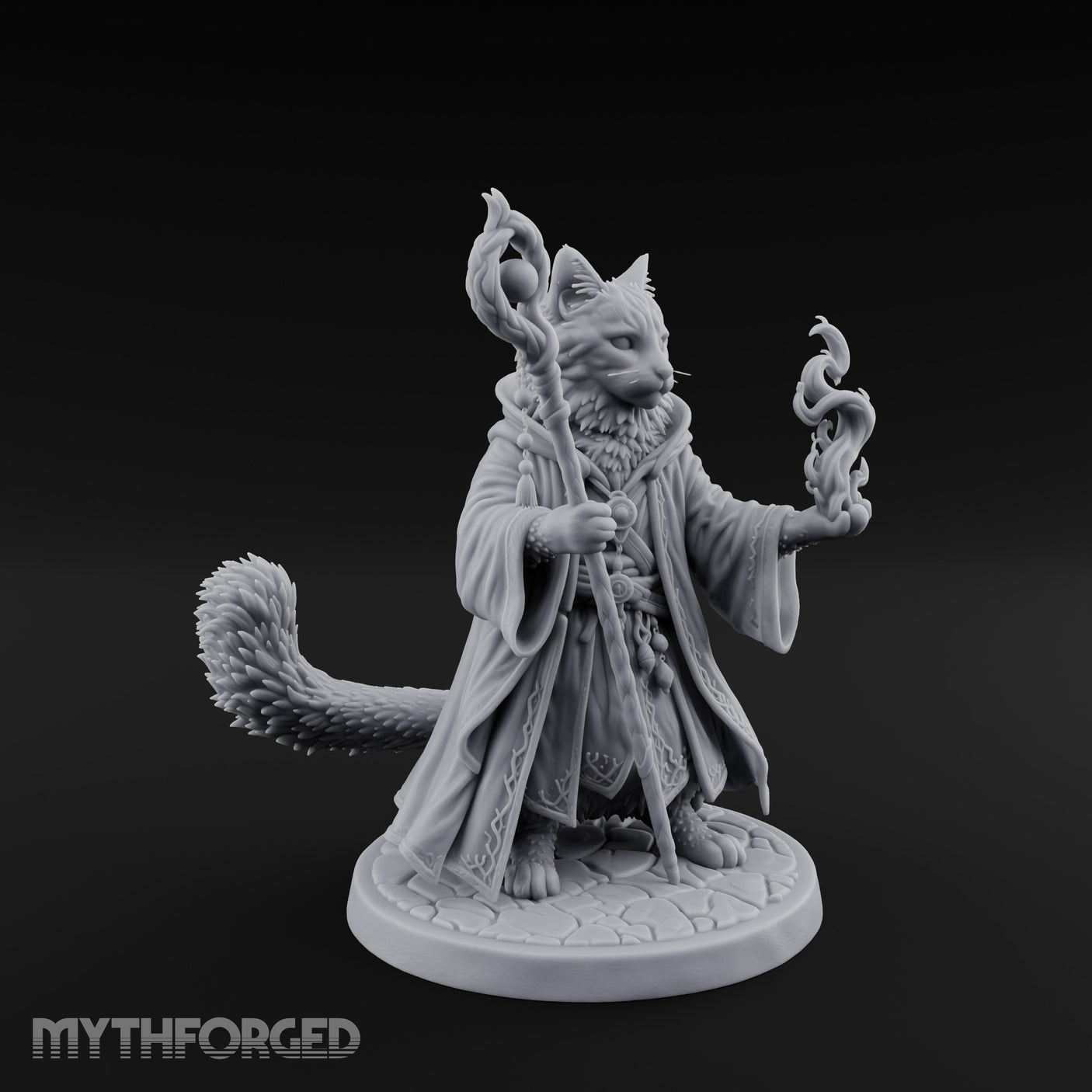 Flame Conjuring Tabaxi Sorcerer Miniature for Dungeons and Dragons, Pathfinder or other TTRPGs