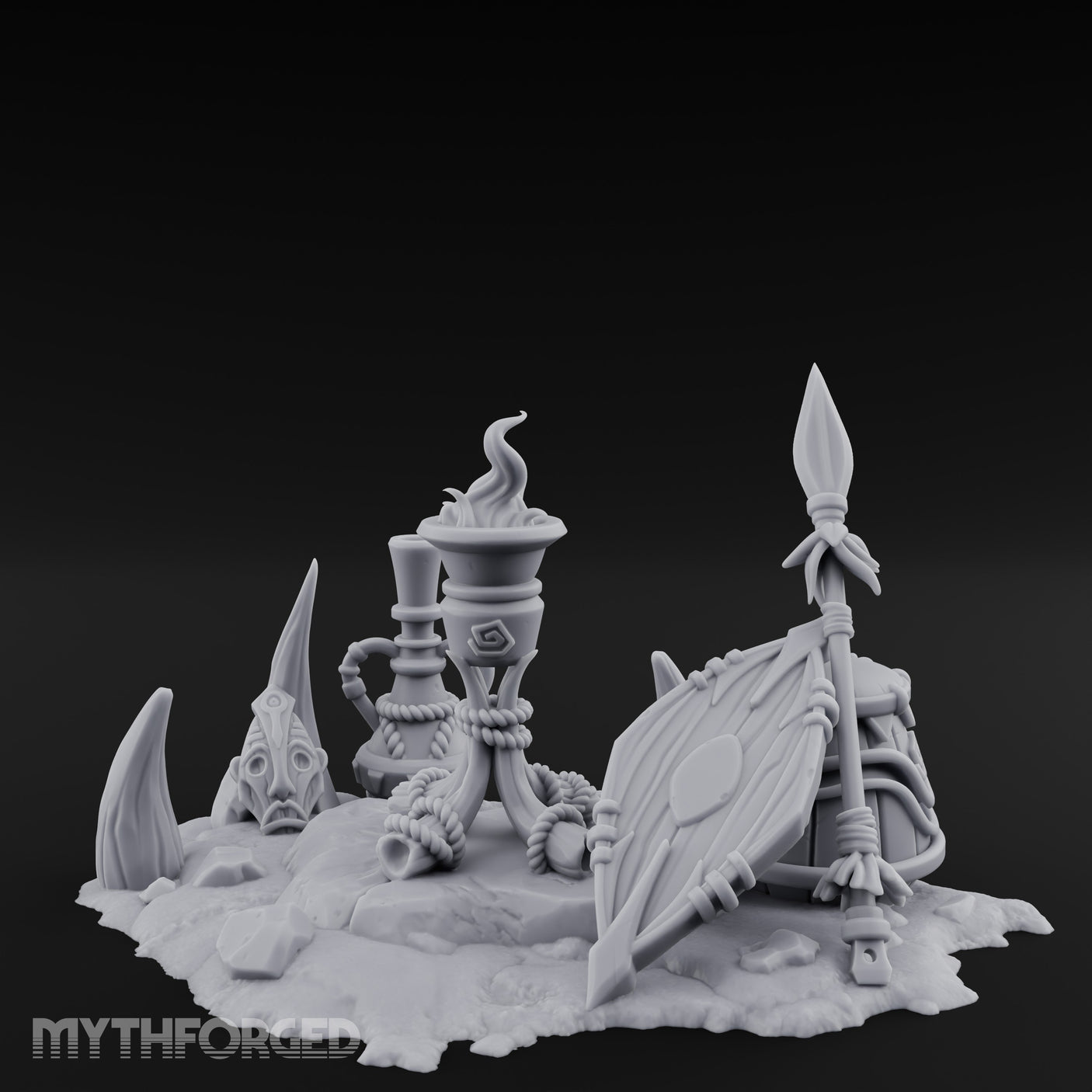Flame-Topped Rope-Wound Tribal Torch Scene Miniature for Dungeons and Dragons, Pathfinder or other TTRPGs