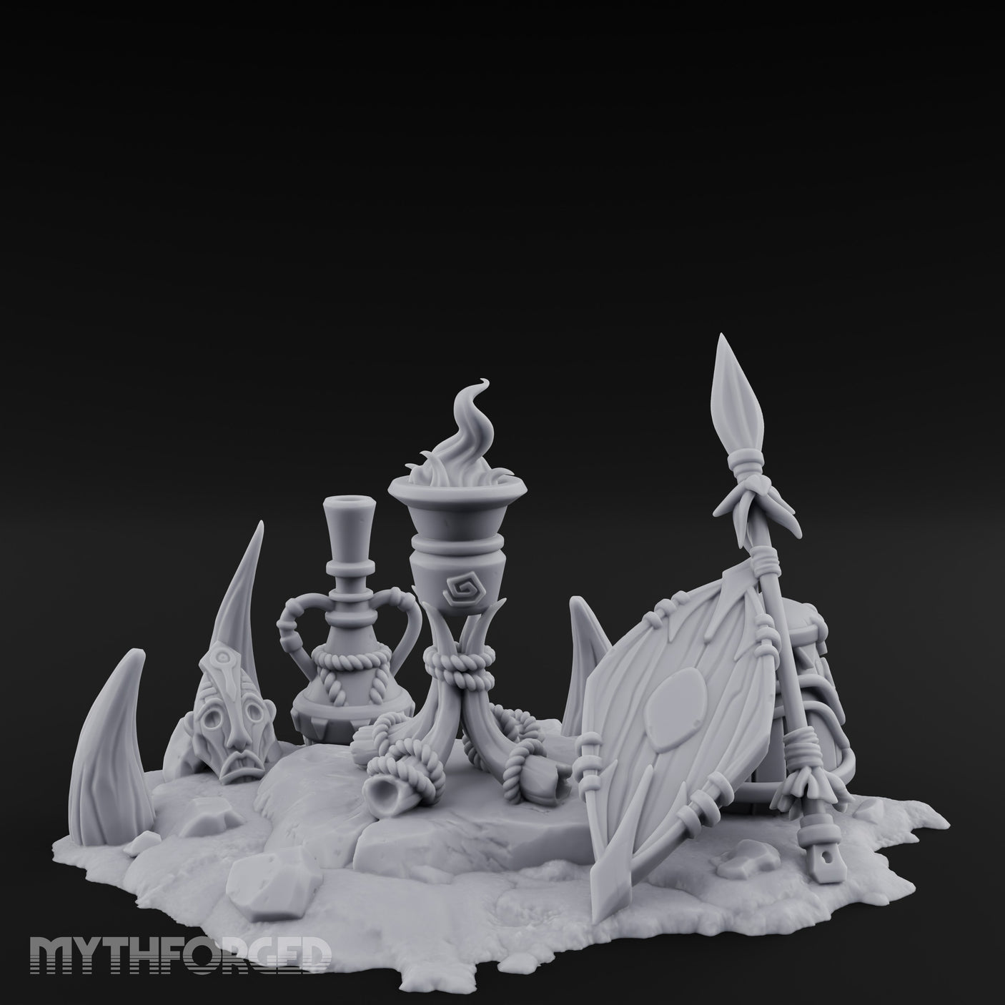 Flame-Topped Rope-Wound Tribal Torch Scene Miniature for Dungeons and Dragons, Pathfinder or other TTRPGs