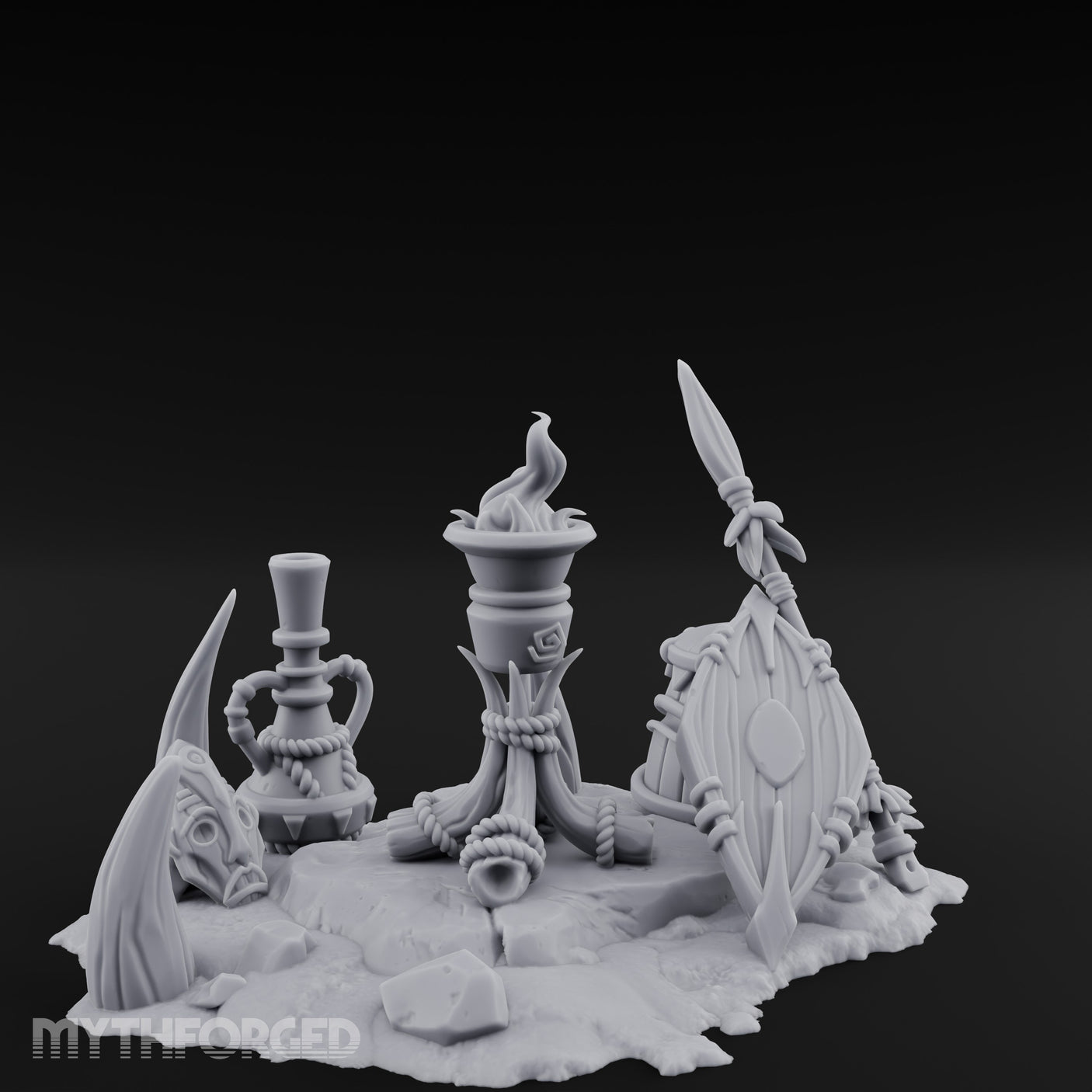 Flame-Topped Rope-Wound Tribal Torch Scene Miniature for Dungeons and Dragons, Pathfinder or other TTRPGs