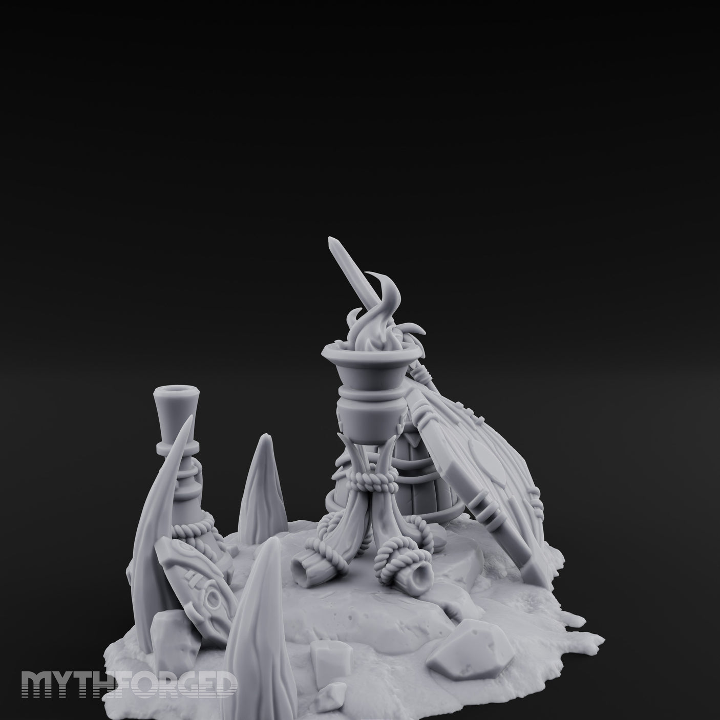 Flame-Topped Rope-Wound Tribal Torch Scene Miniature for Dungeons and Dragons, Pathfinder or other TTRPGs