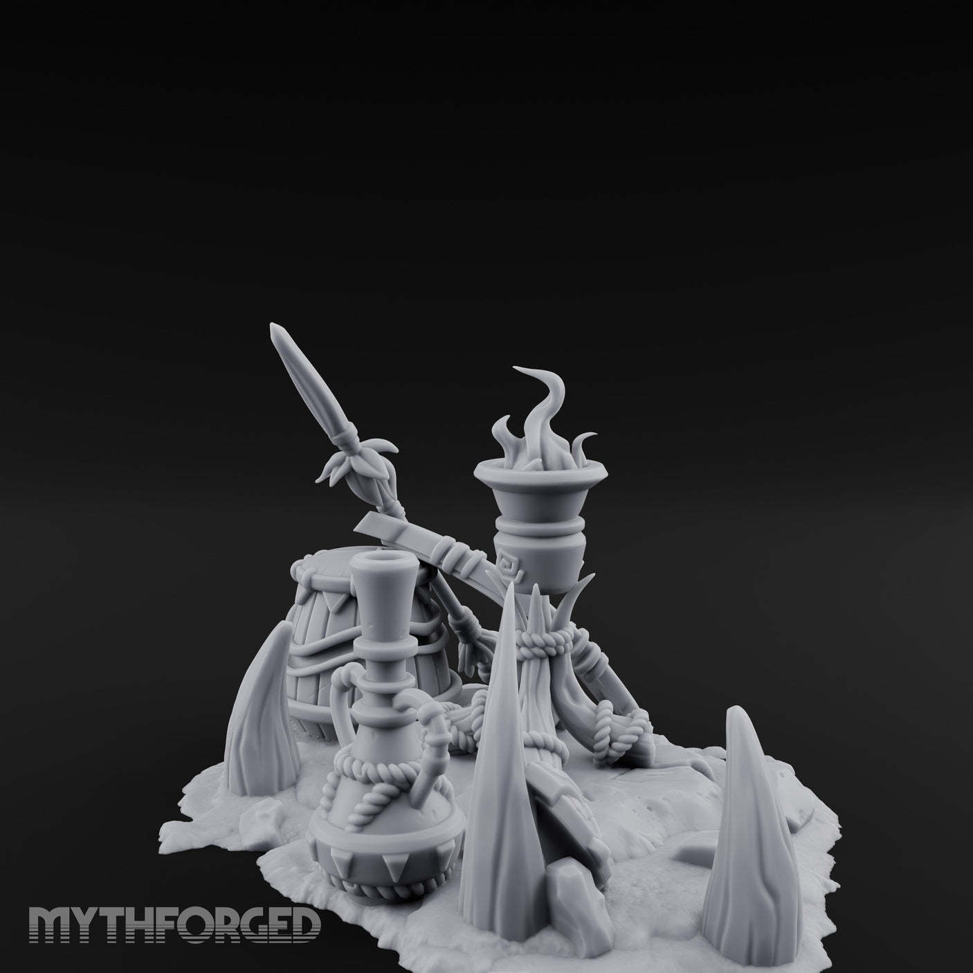 Flame-Topped Rope-Wound Tribal Torch Scene Miniature for Dungeons and Dragons, Pathfinder or other TTRPGs
