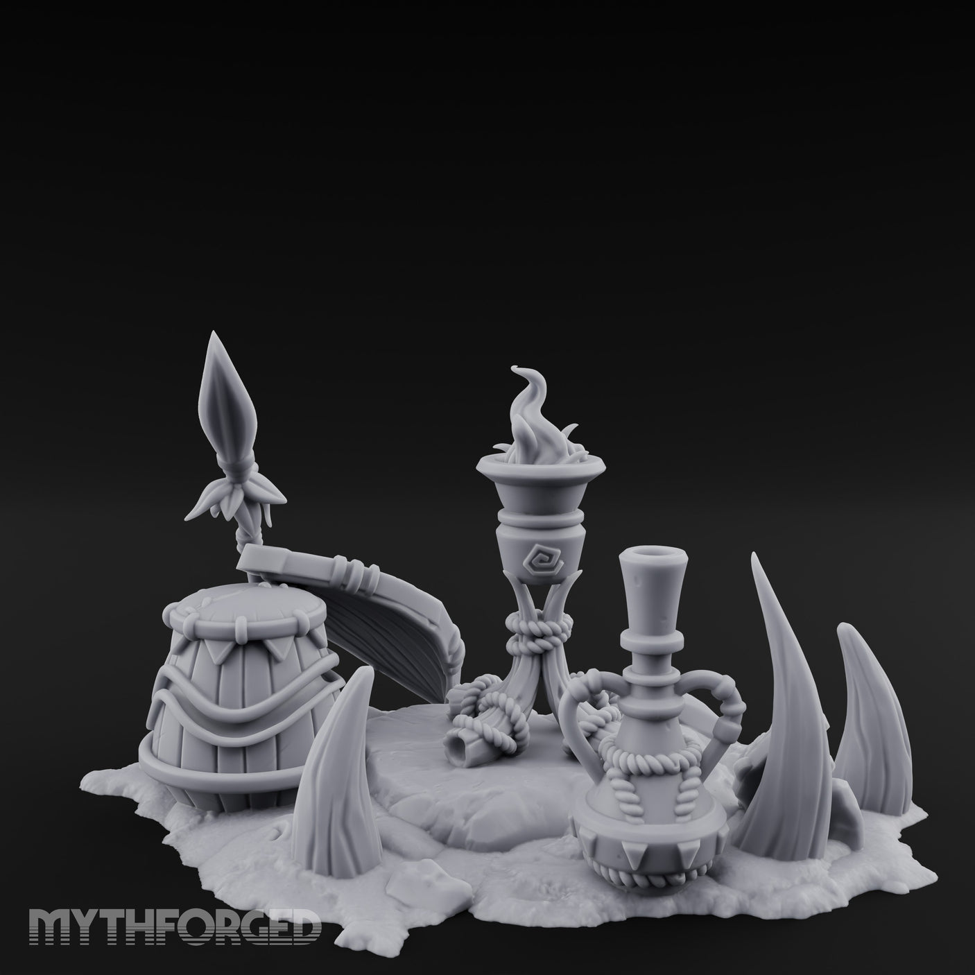 Flame-Topped Rope-Wound Tribal Torch Scene Miniature for Dungeons and Dragons, Pathfinder or other TTRPGs