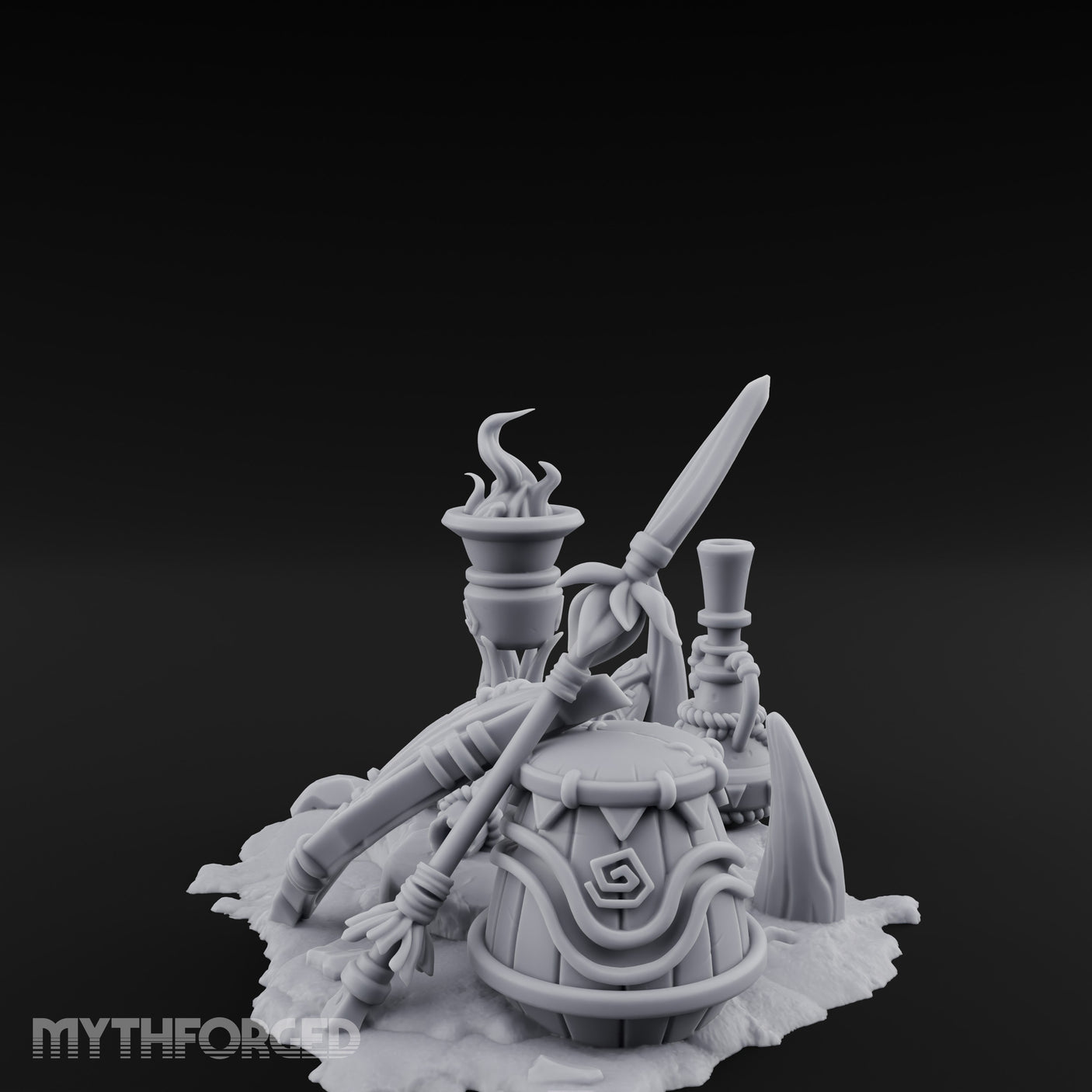 Flame-Topped Rope-Wound Tribal Torch Scene Miniature for Dungeons and Dragons, Pathfinder or other TTRPGs