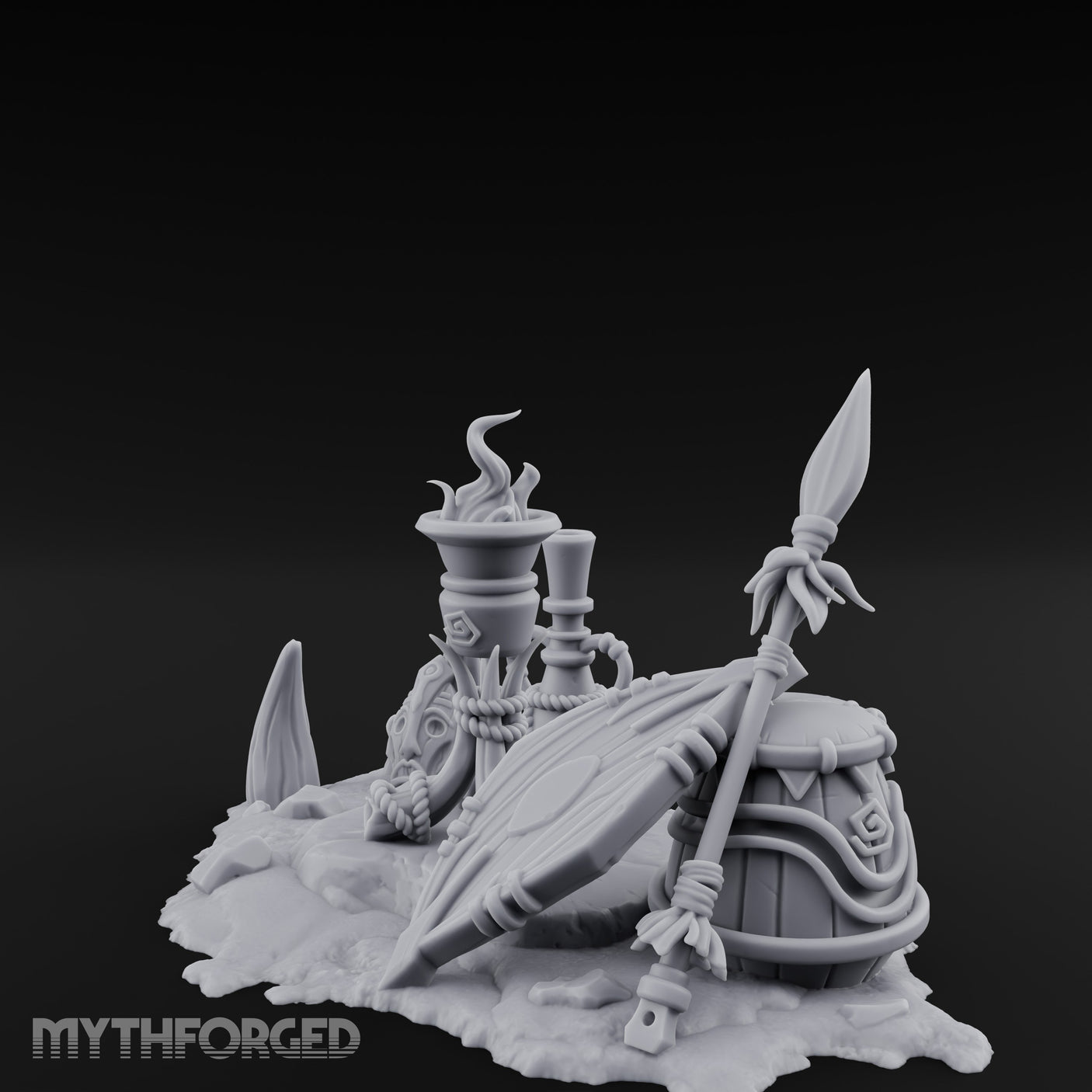 Flame-Topped Rope-Wound Tribal Torch Scene Miniature for Dungeons and Dragons, Pathfinder or other TTRPGs