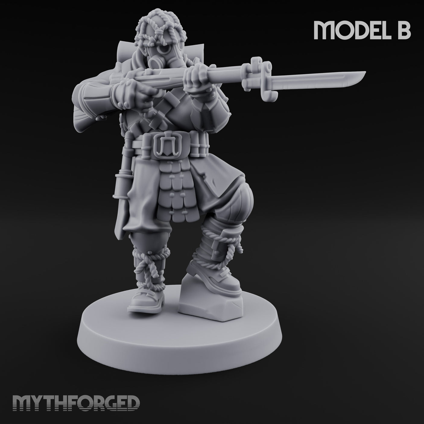 Flamer Rifle Advancing Shogunate Yeoman B Miniature for Dungeons and Dragons, Pathfinder or other TTRPGs