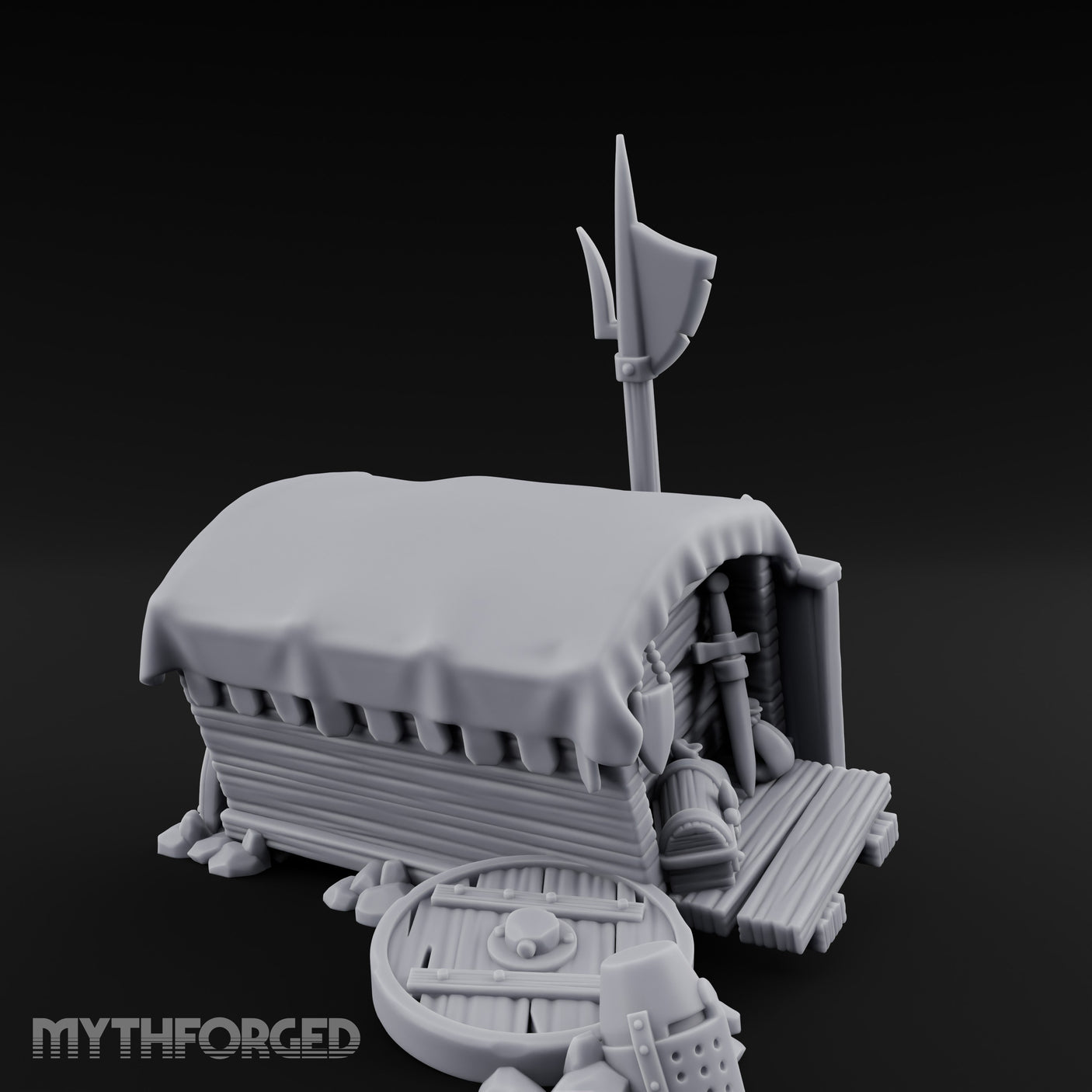 Fleur-de-Lis Branded Shield-Laden Knight's Weapon Cart Miniature for Dungeons and Dragons, Pathfinder or other TTRPGs