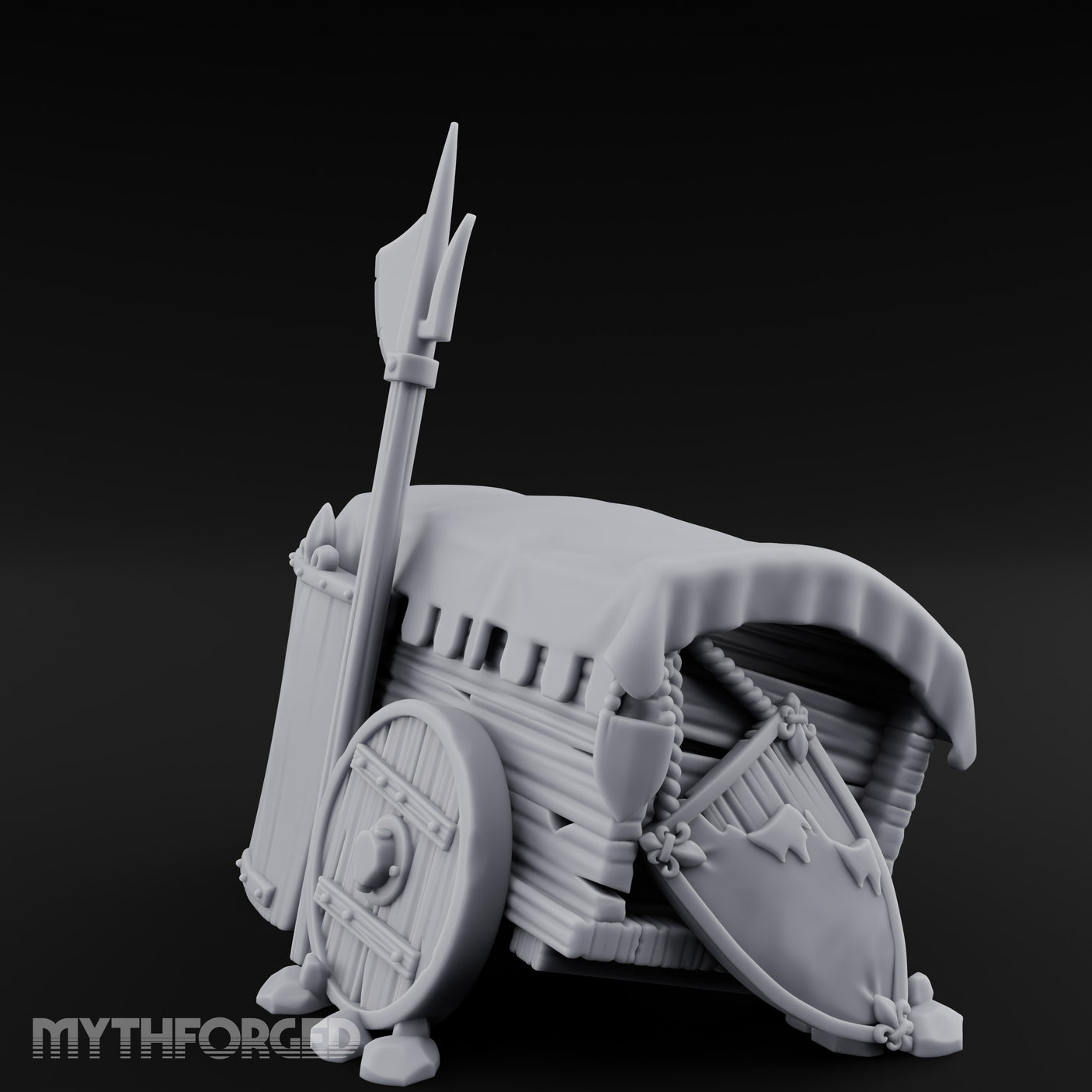 Fleur-de-Lis Branded Shield-Laden Knight's Weapon Cart Miniature for Dungeons and Dragons, Pathfinder or other TTRPGs