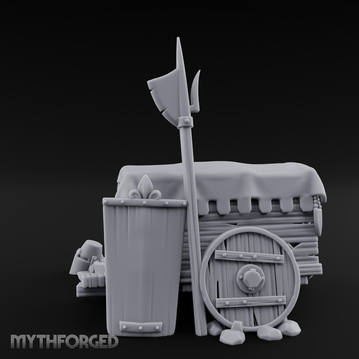 Fleur-de-Lis Branded Shield-Laden Knight's Weapon Cart Miniature for Dungeons and Dragons, Pathfinder or other TTRPGs