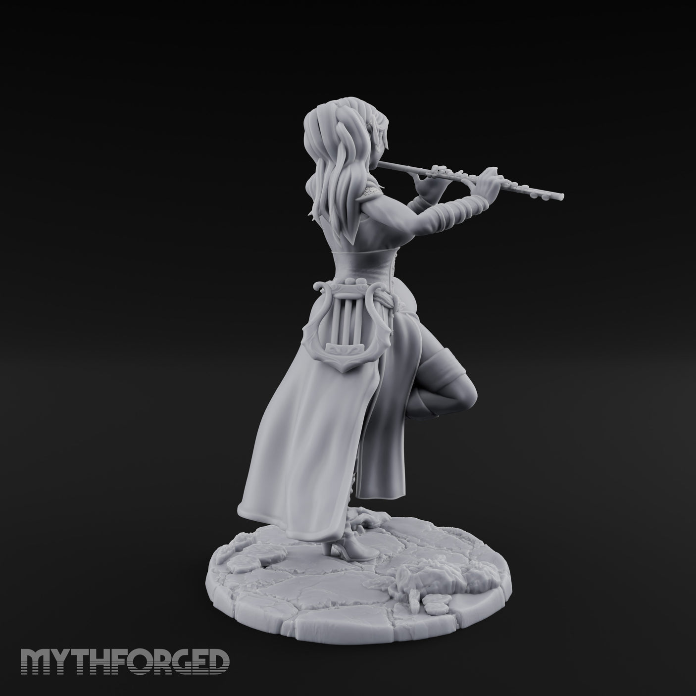 Flute Playing Knee Raised Elf Bard Miniature for Dungeons and Dragons, Pathfinder or other TTRPGs