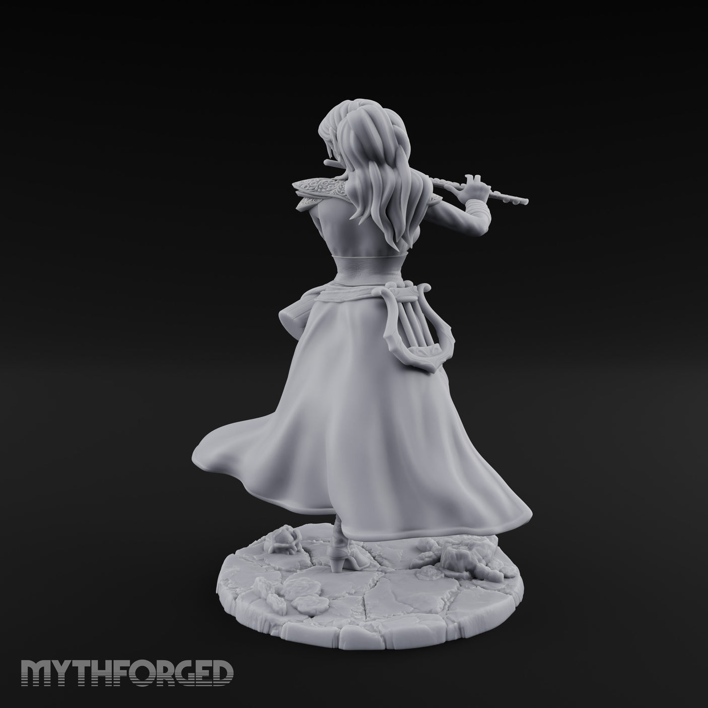 Flute Playing Knee Raised Elf Bard Miniature for Dungeons and Dragons, Pathfinder or other TTRPGs