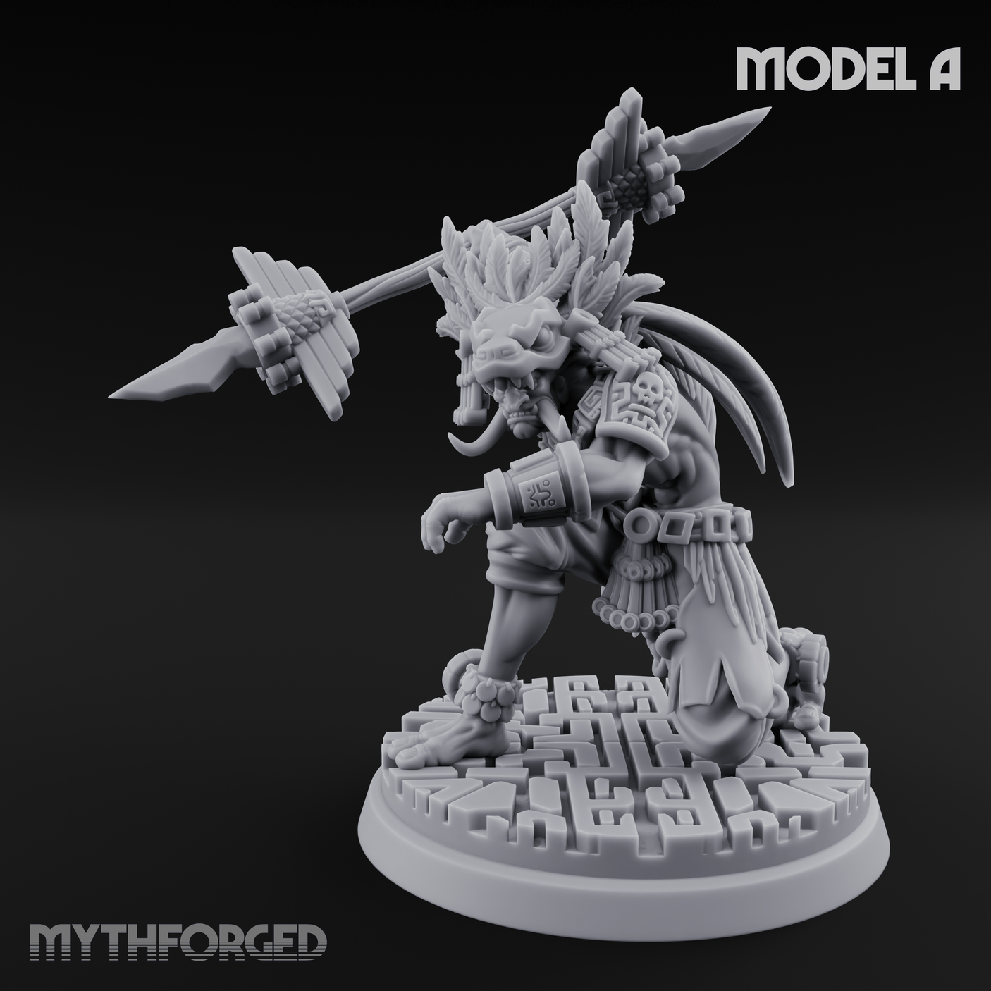Aztec Inspired Spear Held High Hobgoblin Warrior Miniature for Dungeons and Dragons, Pathfinder or other TTRPGs