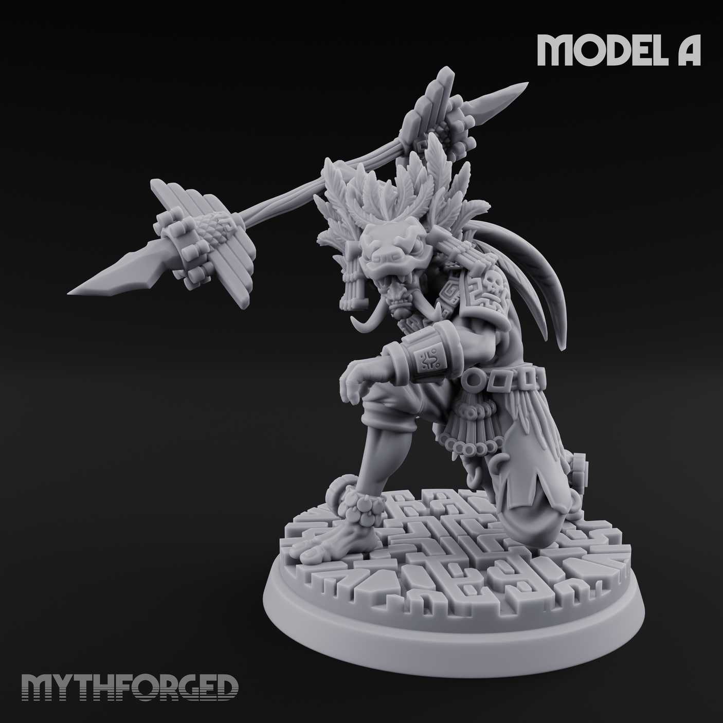Aztec Inspired Spear Held High Hobgoblin Warrior Miniature for Dungeons and Dragons, Pathfinder or other TTRPGs