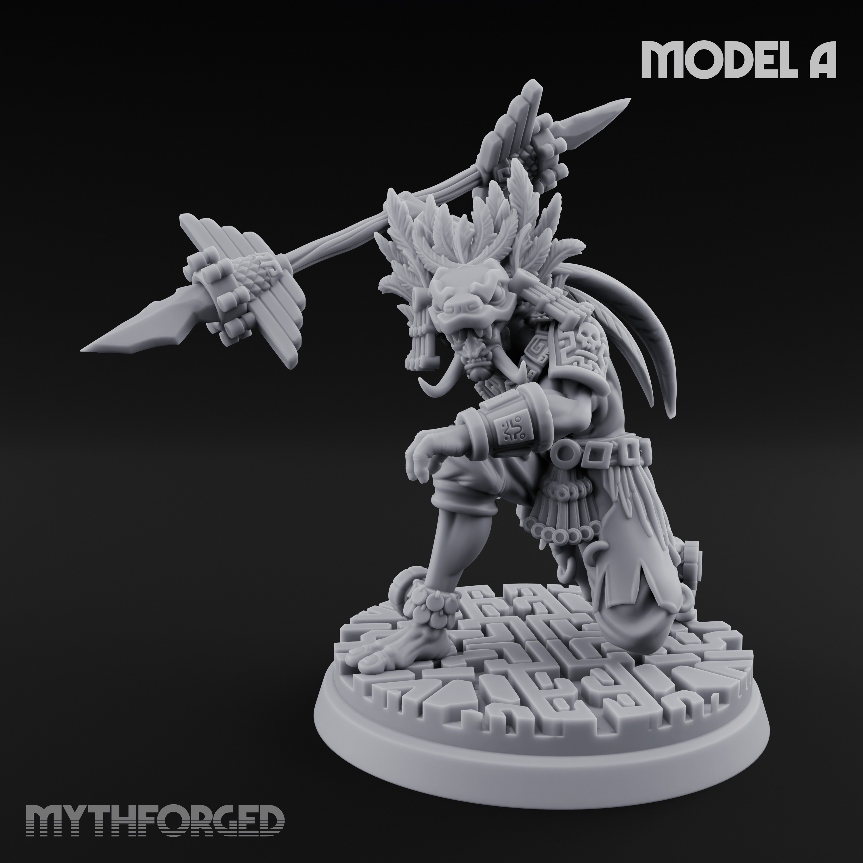 Aztec Inspired Spear Held High Hobgoblin Warrior A