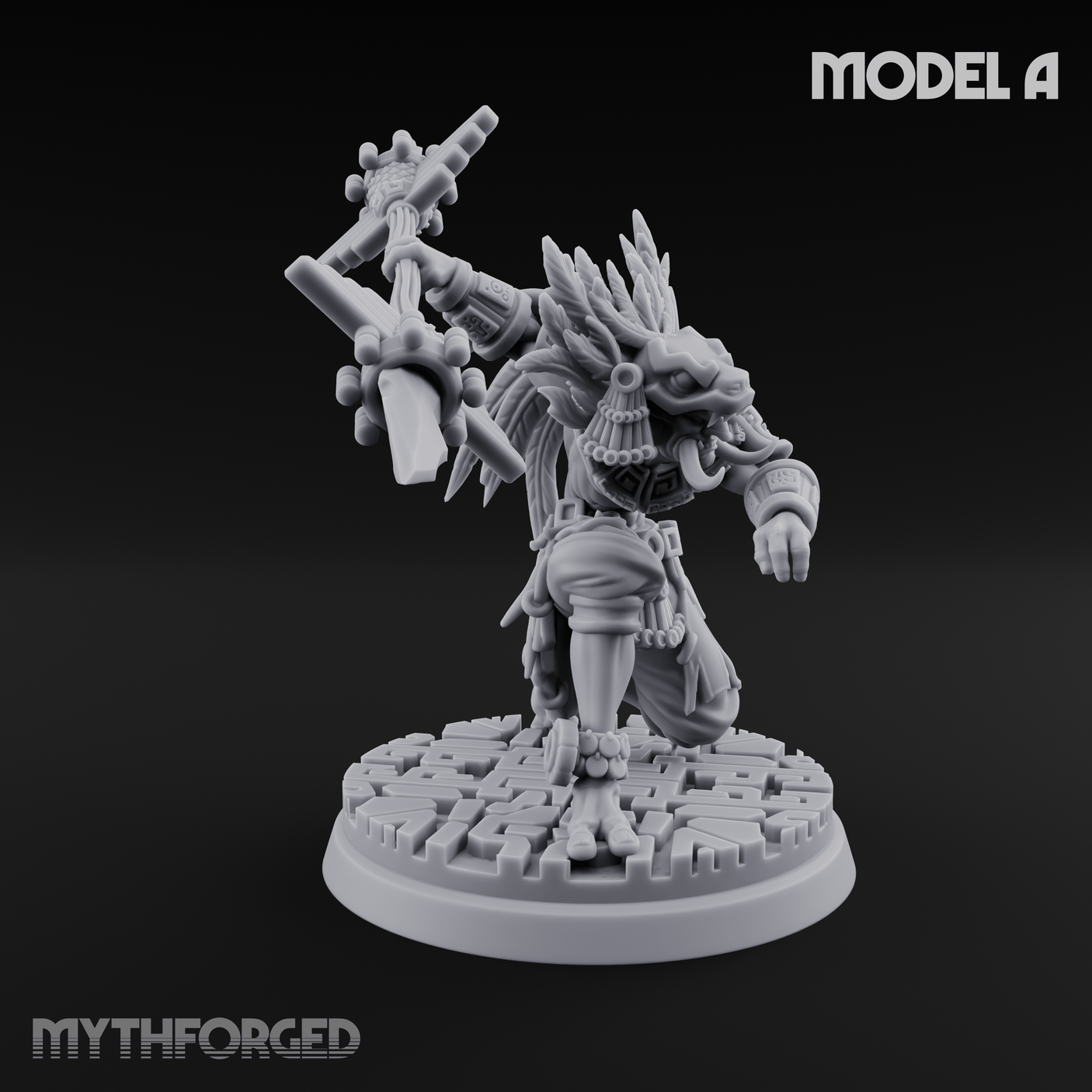Aztec Inspired Spear Held High Hobgoblin Warrior A Miniature for Dungeons and Dragons, Pathfinder or other TTRPGs