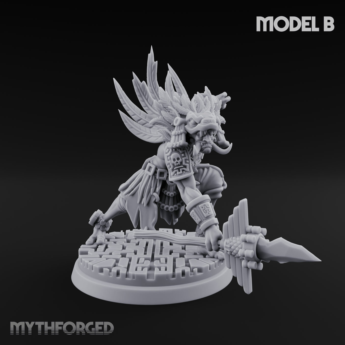 Aztec Inspired Spear Held High Hobgoblin Warrior Miniature for Dungeons and Dragons, Pathfinder or other TTRPGs