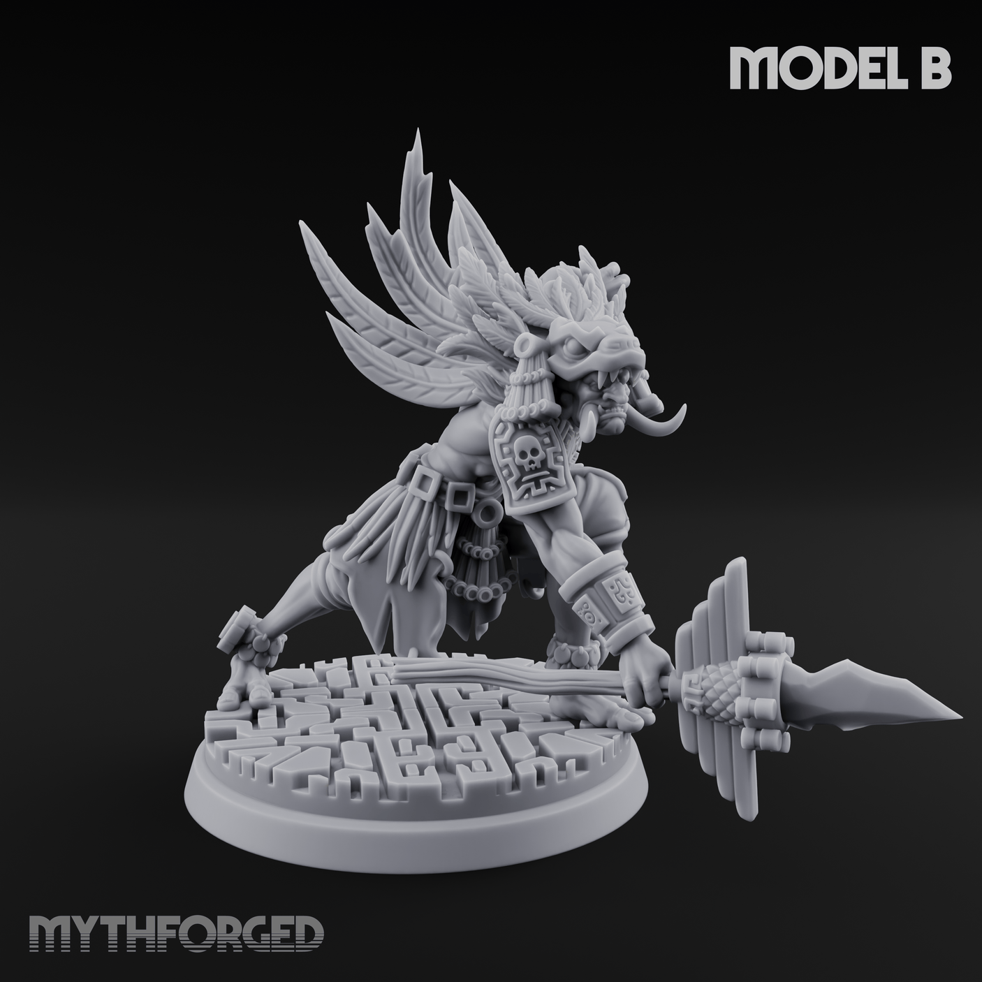 Aztec Inspired Spear Held High Hobgoblin Warrior Miniature for Dungeons and Dragons, Pathfinder or other TTRPGs