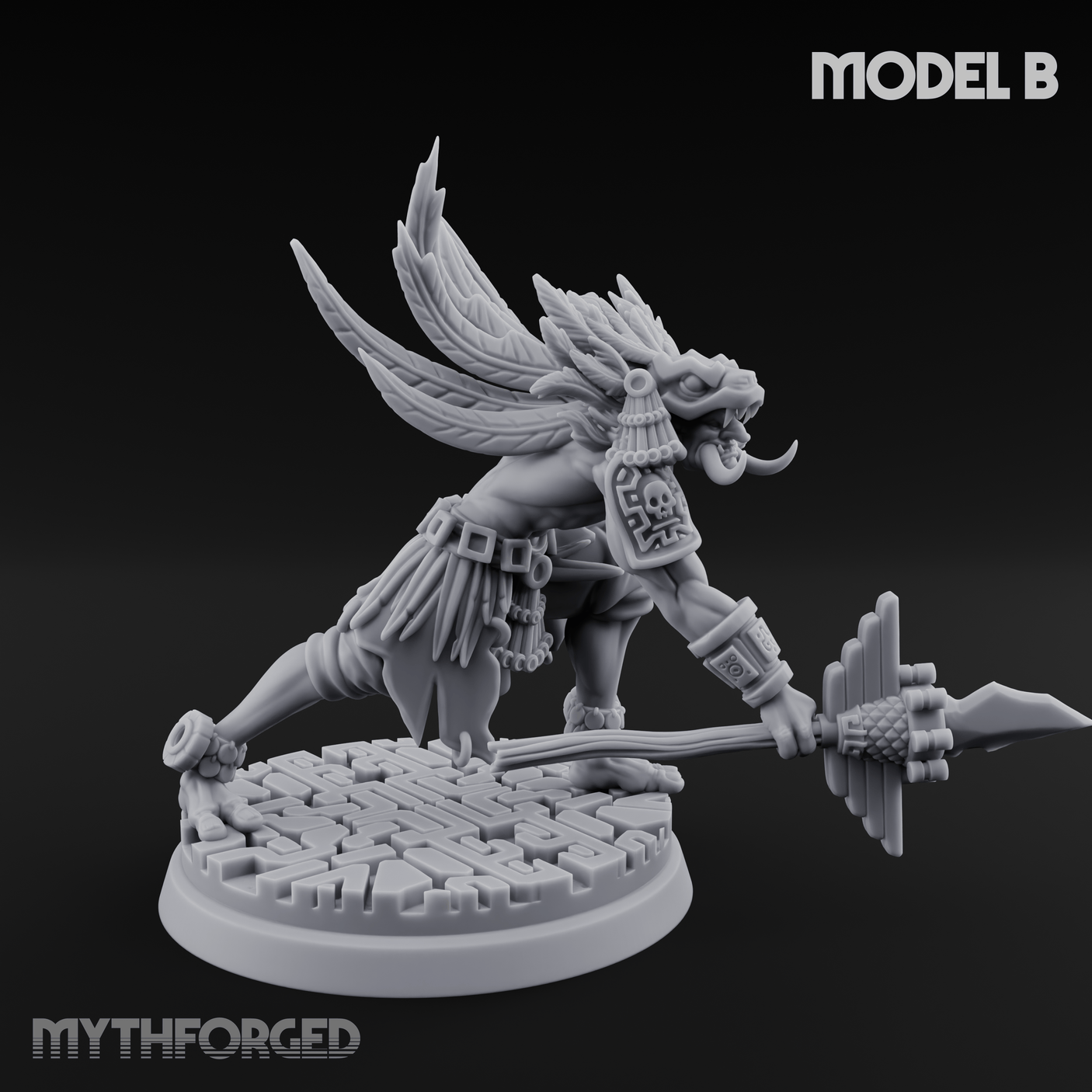 Aztec Inspired Spear Held High Hobgoblin Warrior Miniature for Dungeons and Dragons, Pathfinder or other TTRPGs