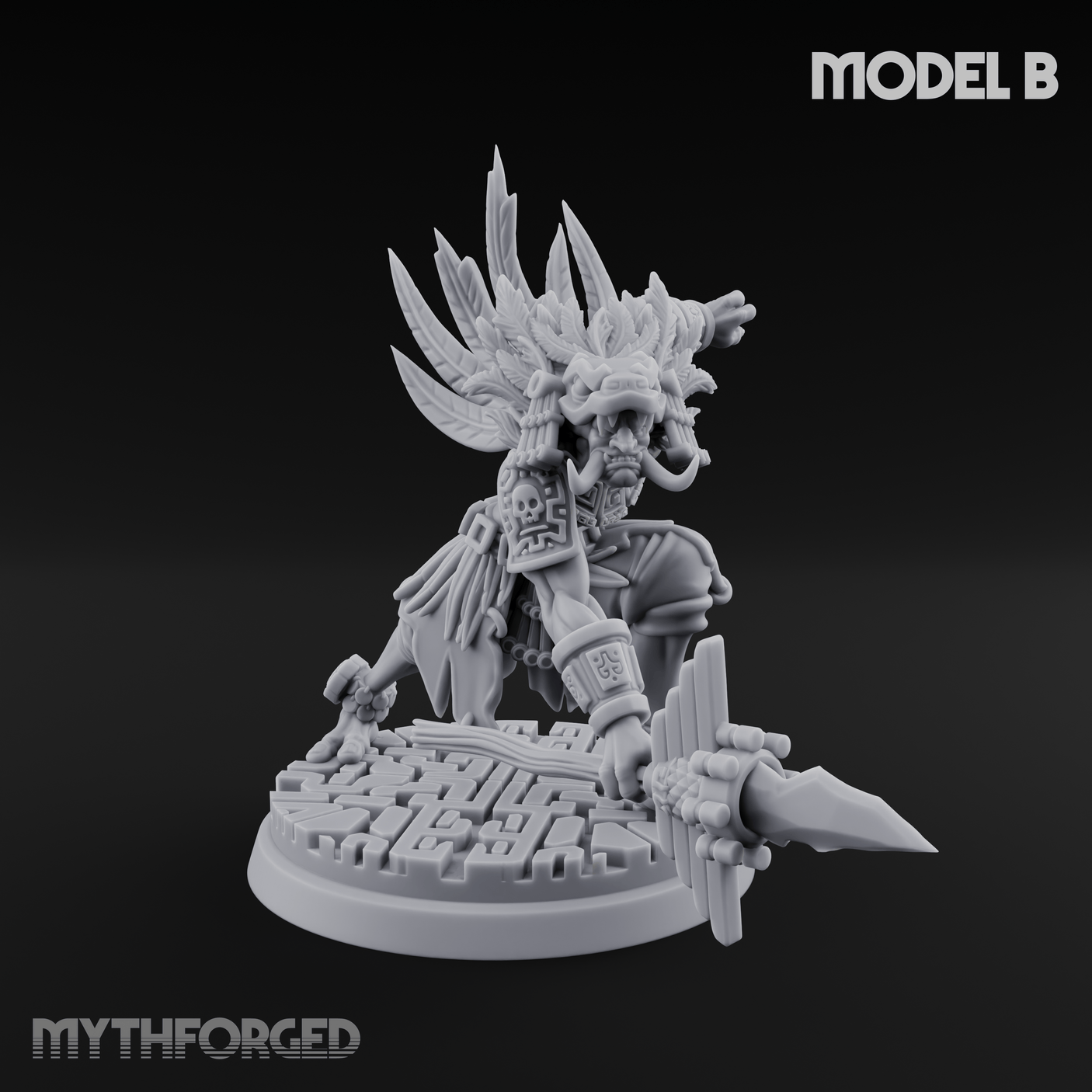 Aztec Inspired Spear Held High Hobgoblin Warrior B Miniature for Dungeons and Dragons, Pathfinder or other TTRPGs