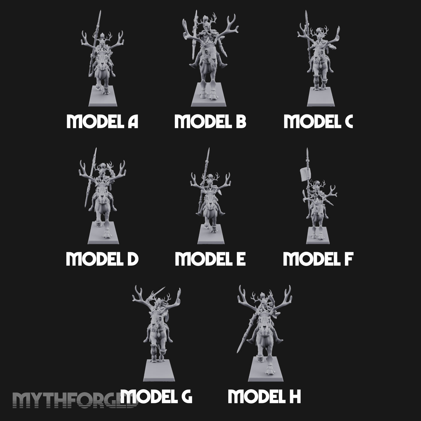 Antlered Cavalry Charging Wild Hunt Riders Miniature for Dungeons and Dragons, Pathfinder or other TTRPGs