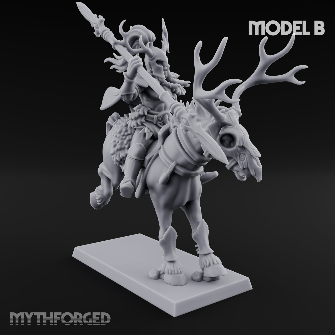 Antlered Cavalry Charging Wild Hunt Rider B Miniature for Dungeons and Dragons, Pathfinder or other TTRPGs