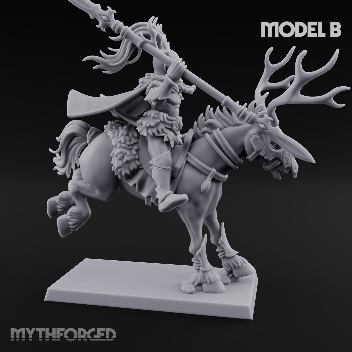 Antlered Cavalry Charging Wild Hunt Rider B Miniature for Dungeons and Dragons, Pathfinder or other TTRPGs