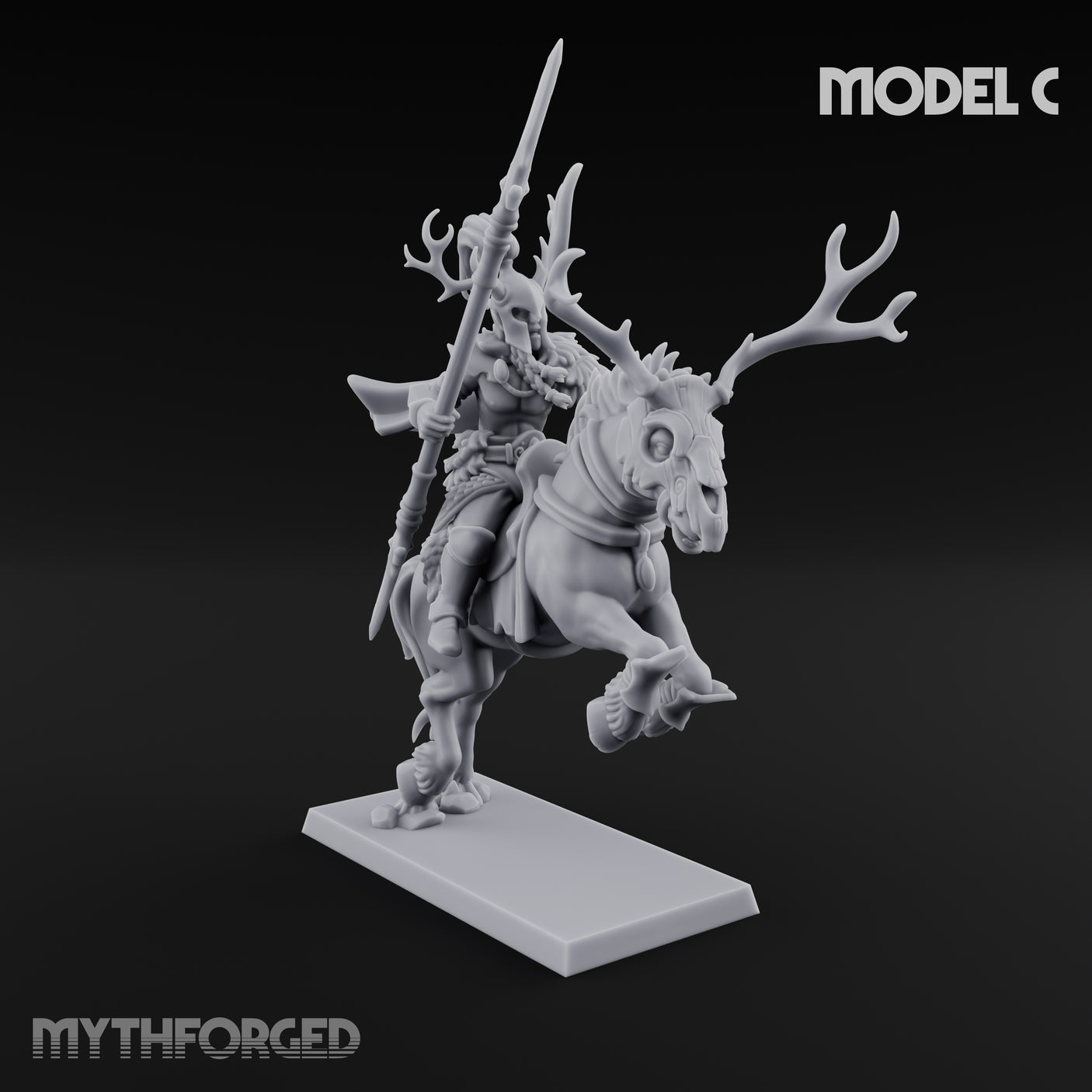 Antlered Cavalry Charging Wild Hunt Rider C Miniature for Dungeons and Dragons, Pathfinder or other TTRPGs