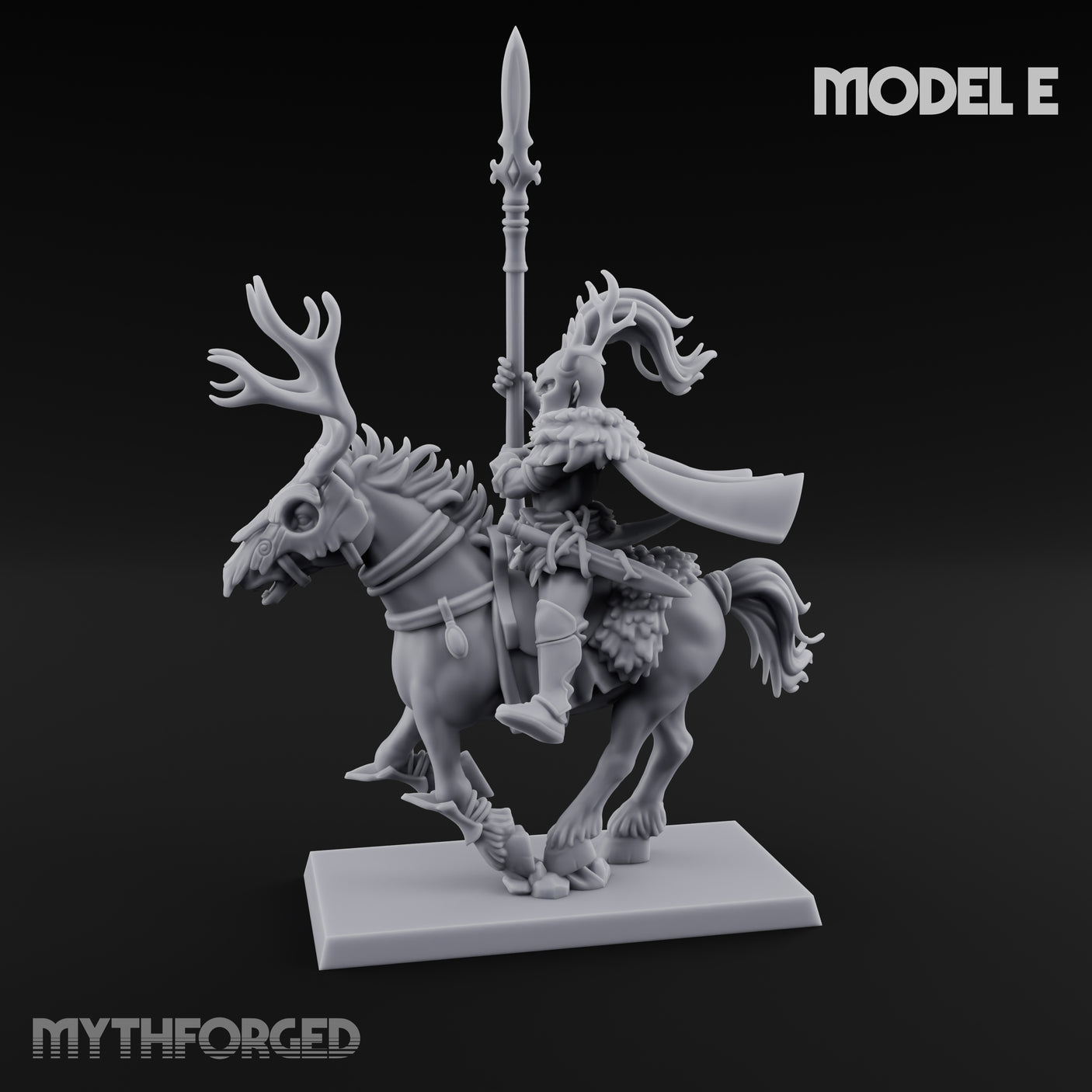 Antlered Cavalry Charging Wild Hunt Rider E Miniature for Dungeons and Dragons, Pathfinder or other TTRPGs