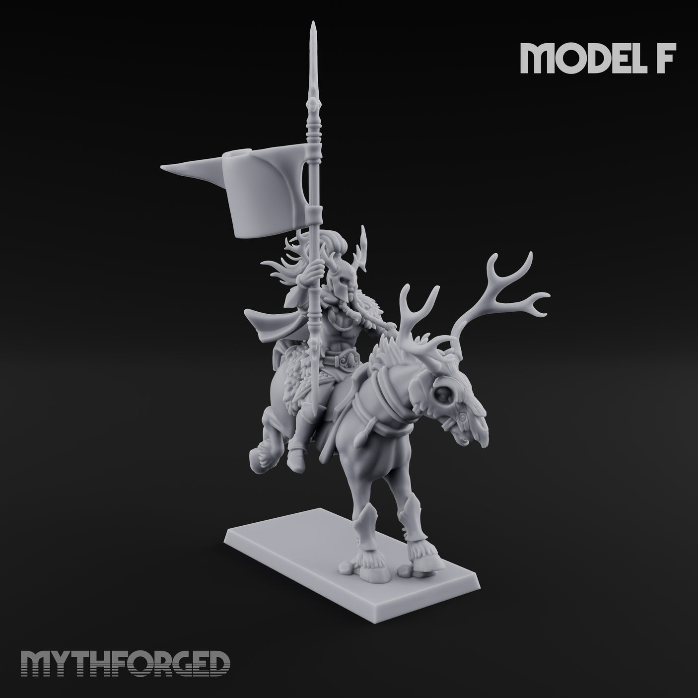 Antlered Cavalry Charging Wild Hunt Rider F Miniature for Dungeons and Dragons, Pathfinder or other TTRPGs
