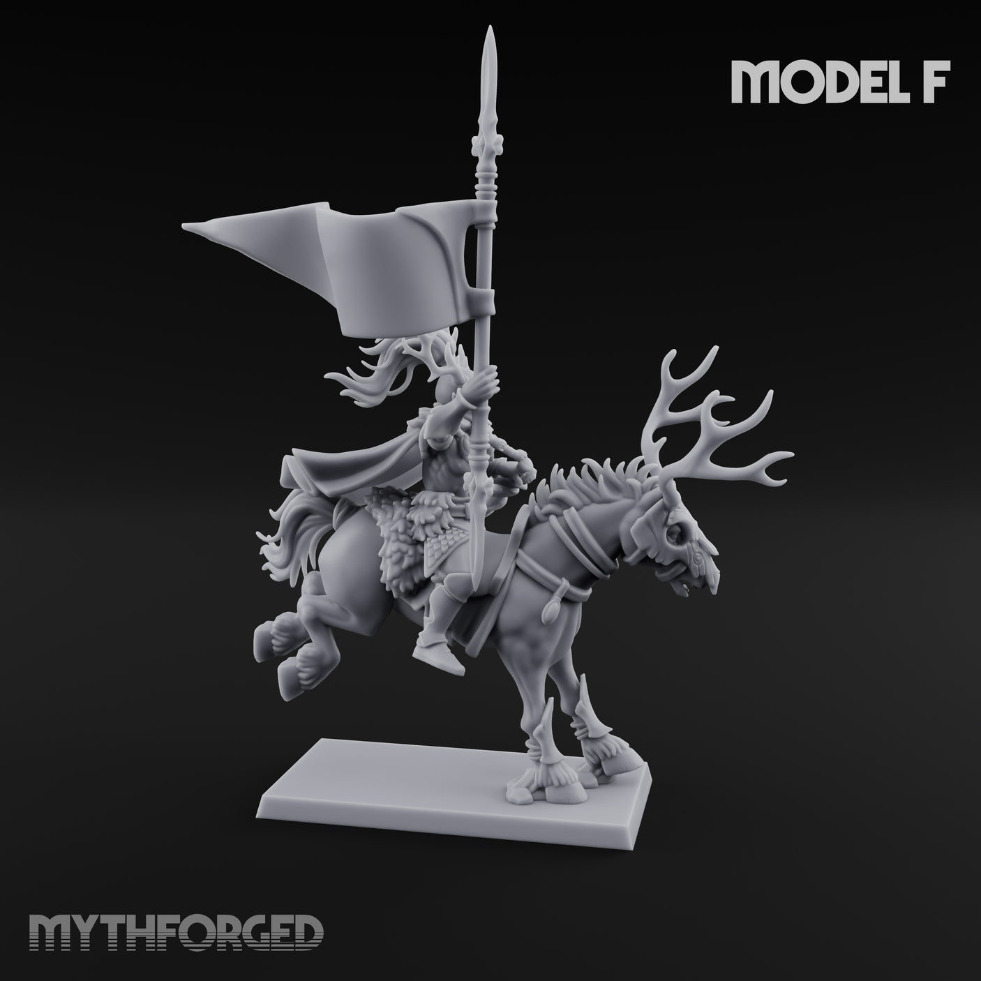 Antlered Cavalry Charging Wild Hunt Rider F Miniature for Dungeons and Dragons, Pathfinder or other TTRPGs