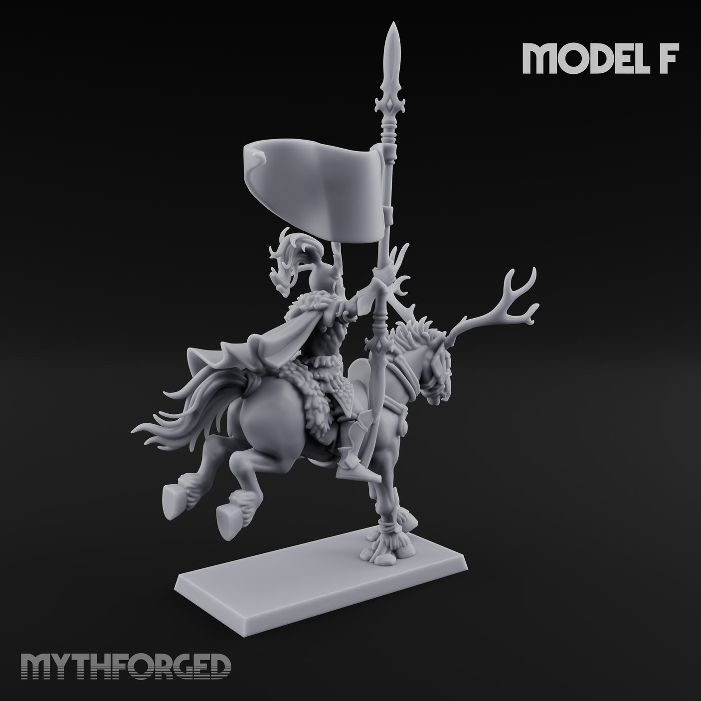 Antlered Cavalry Charging Wild Hunt Rider F Miniature for Dungeons and Dragons, Pathfinder or other TTRPGs