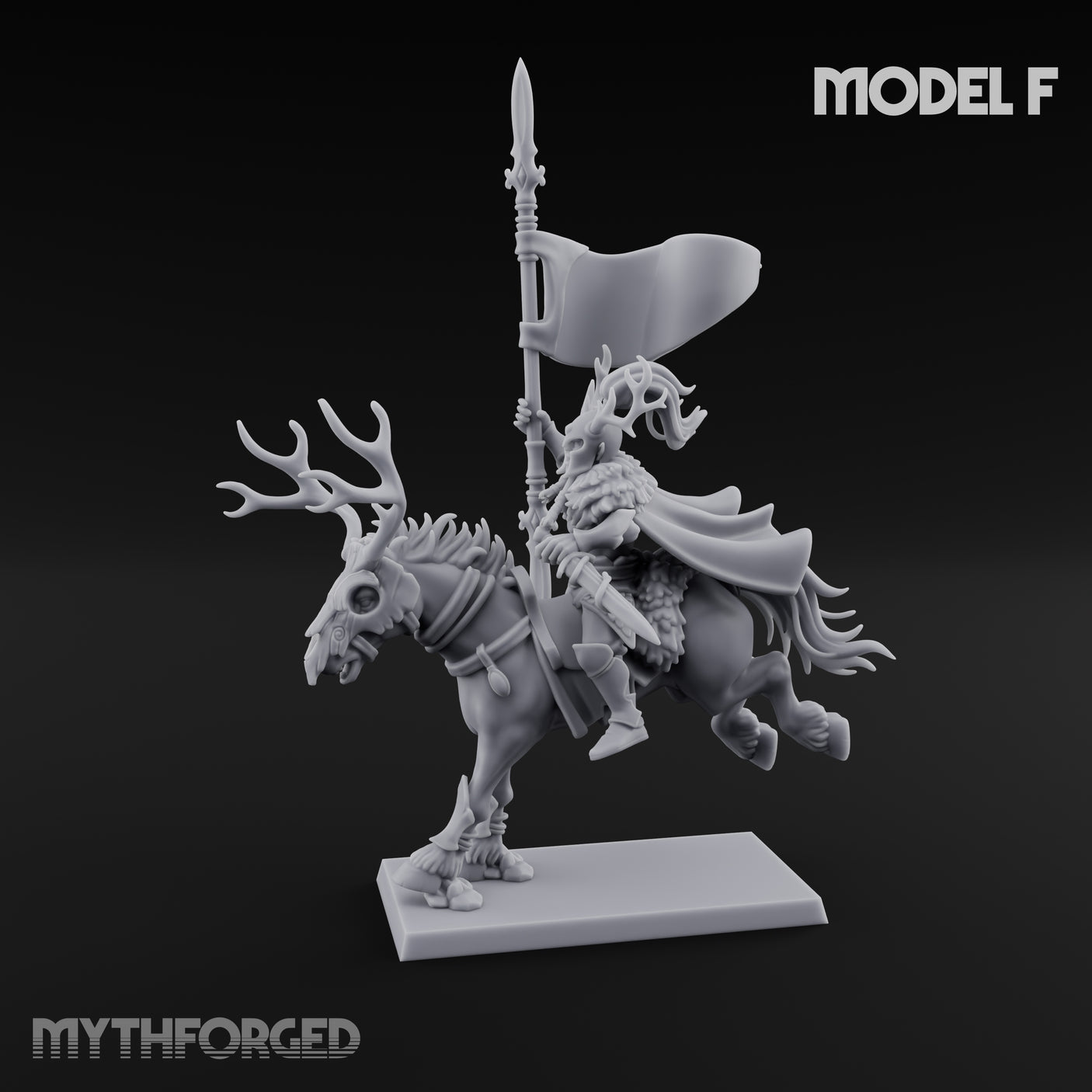 Antlered Cavalry Charging Wild Hunt Rider F Miniature for Dungeons and Dragons, Pathfinder or other TTRPGs