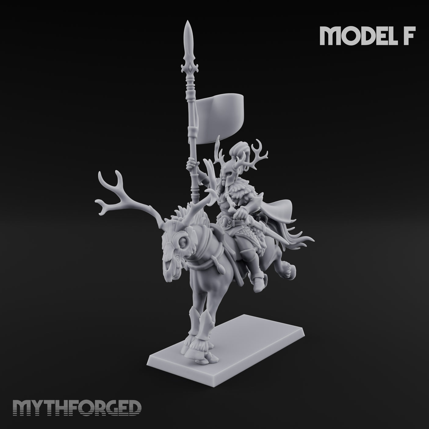 Antlered Cavalry Charging Wild Hunt Rider F Miniature for Dungeons and Dragons, Pathfinder or other TTRPGs
