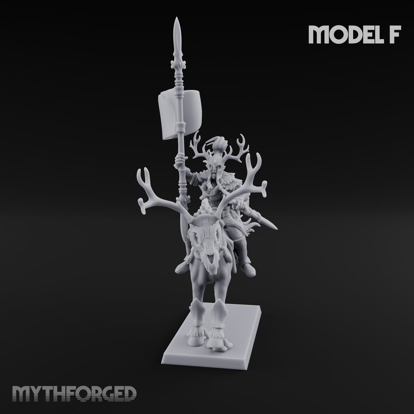 Antlered Cavalry Charging Wild Hunt Rider F Miniature for Dungeons and Dragons, Pathfinder or other TTRPGs