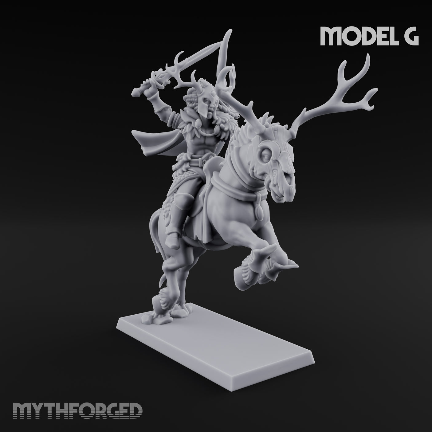 Antlered Cavalry Charging Wild Hunt Rider G Miniature for Dungeons and Dragons, Pathfinder or other TTRPGs