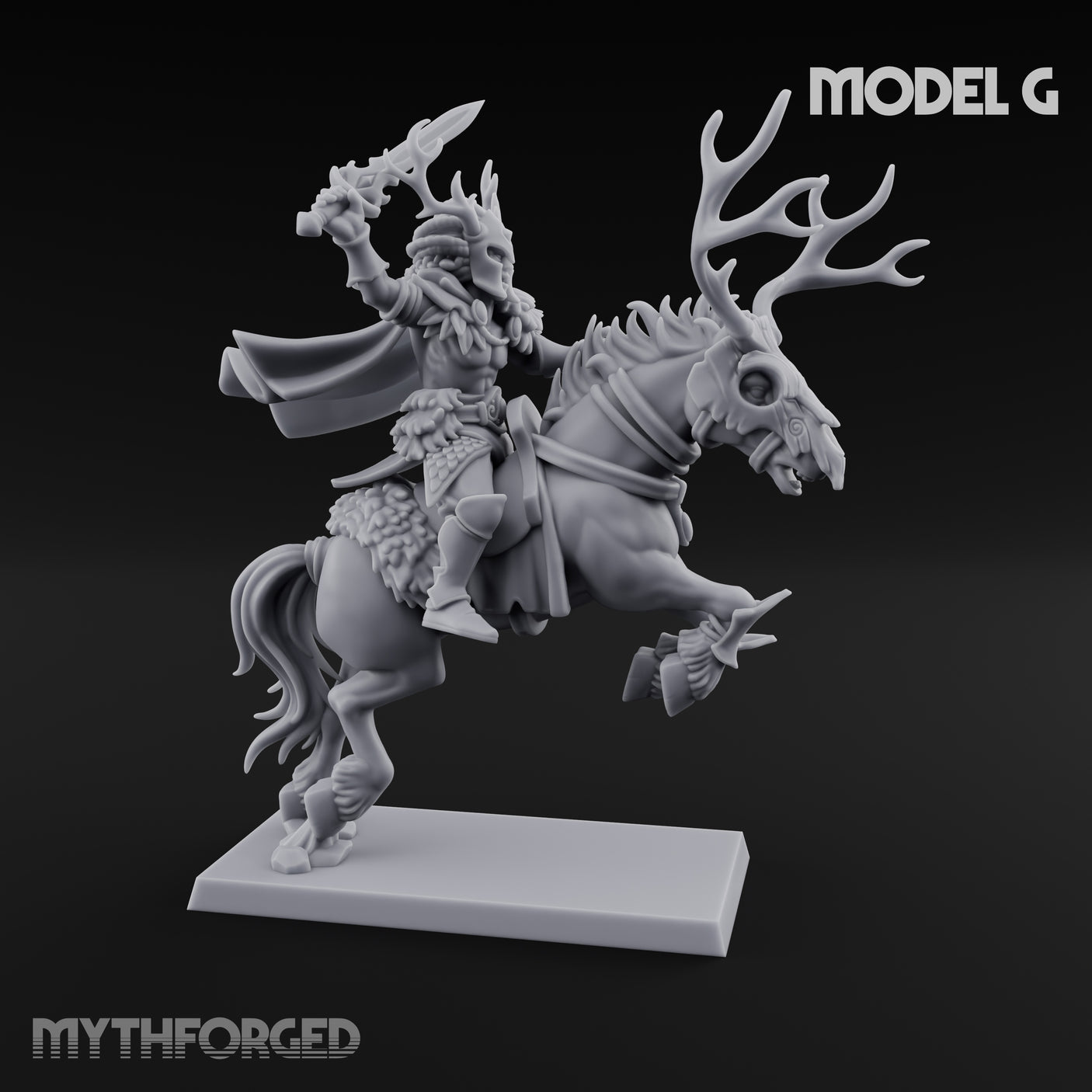 Antlered Cavalry Charging Wild Hunt Rider G Miniature for Dungeons and Dragons, Pathfinder or other TTRPGs