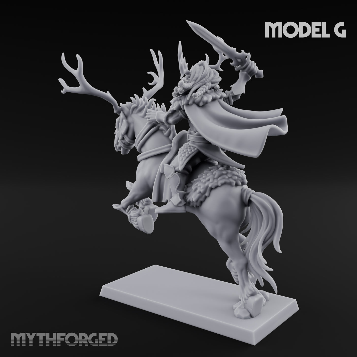 Antlered Cavalry Charging Wild Hunt Rider G Miniature for Dungeons and Dragons, Pathfinder or other TTRPGs