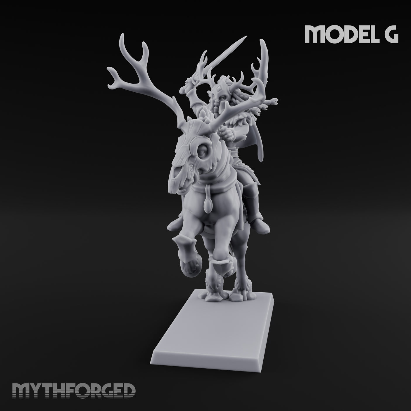Antlered Cavalry Charging Wild Hunt Rider G Miniature for Dungeons and Dragons, Pathfinder or other TTRPGs