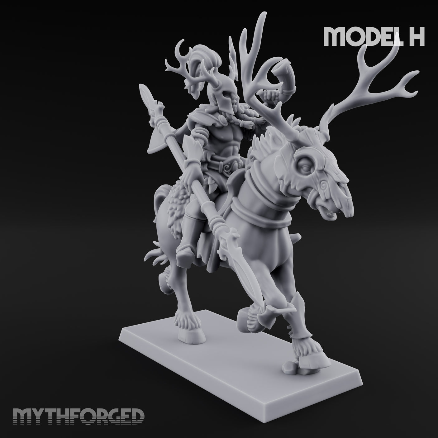 Antlered Cavalry Charging Wild Hunt Riders Miniature for Dungeons and Dragons, Pathfinder or other TTRPGs