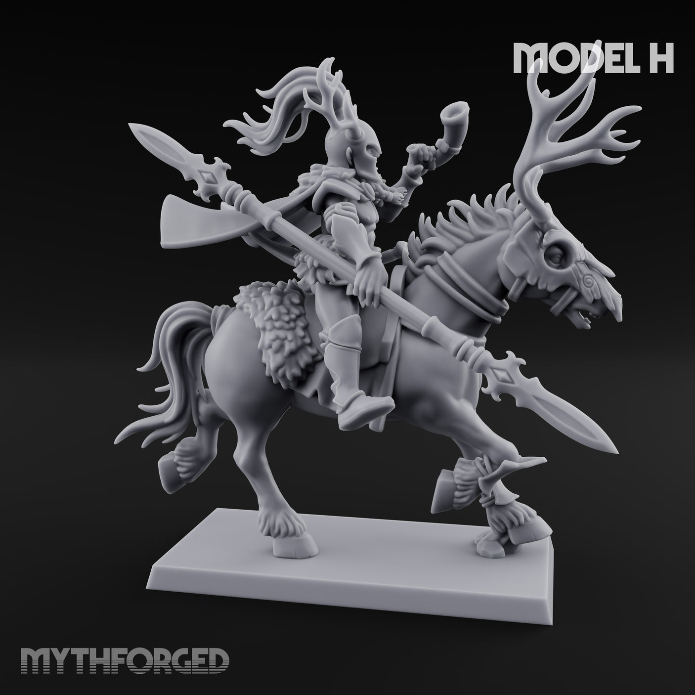 Antlered Cavalry Charging Wild Hunt Riders Miniature for Dungeons and Dragons, Pathfinder or other TTRPGs